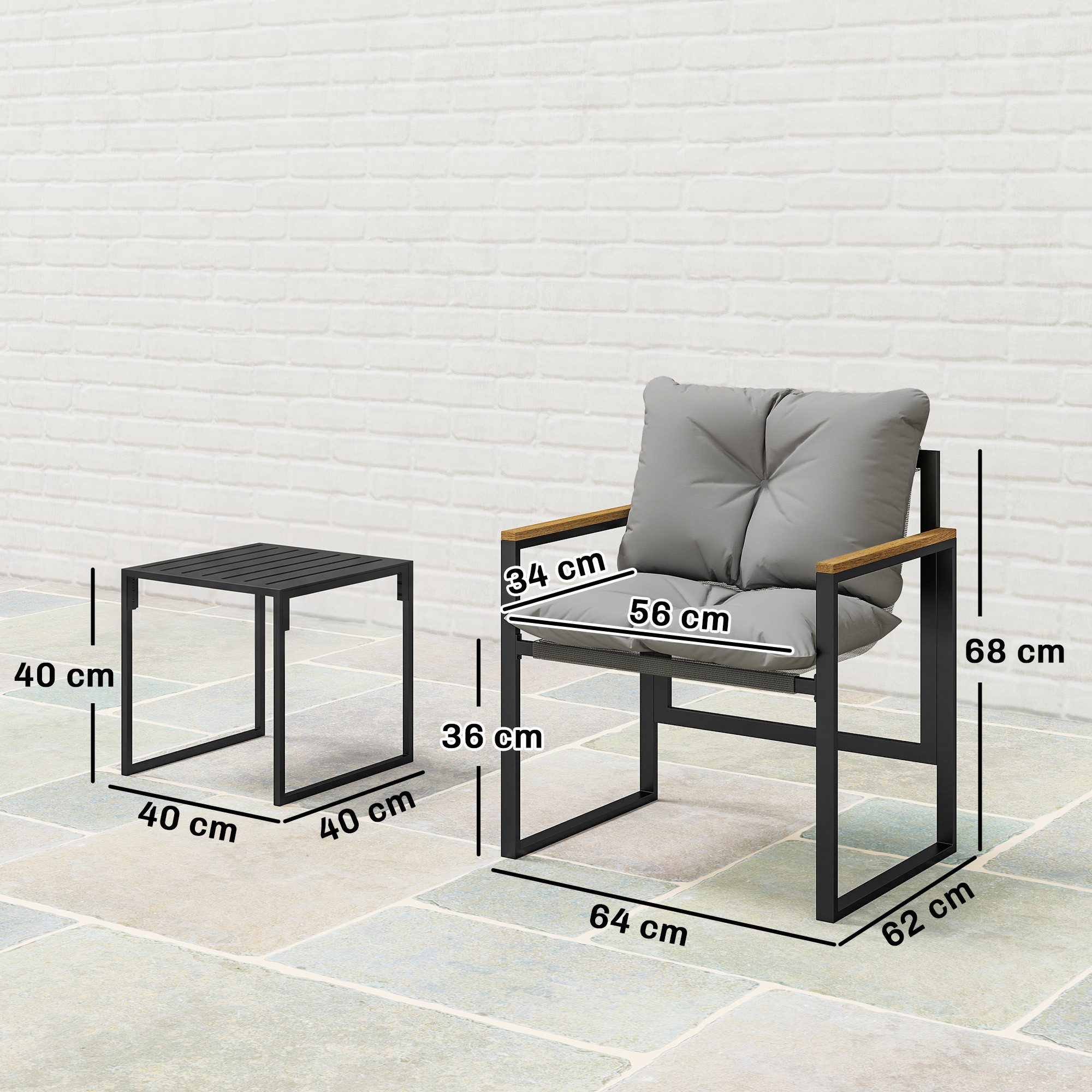Outsunny Balkonset dicken Polstern Gartenmöbel, (Set, 3-tlg., 1 Tisch, 2 Stühle), 3-teiliges Garten-Bistro-Set