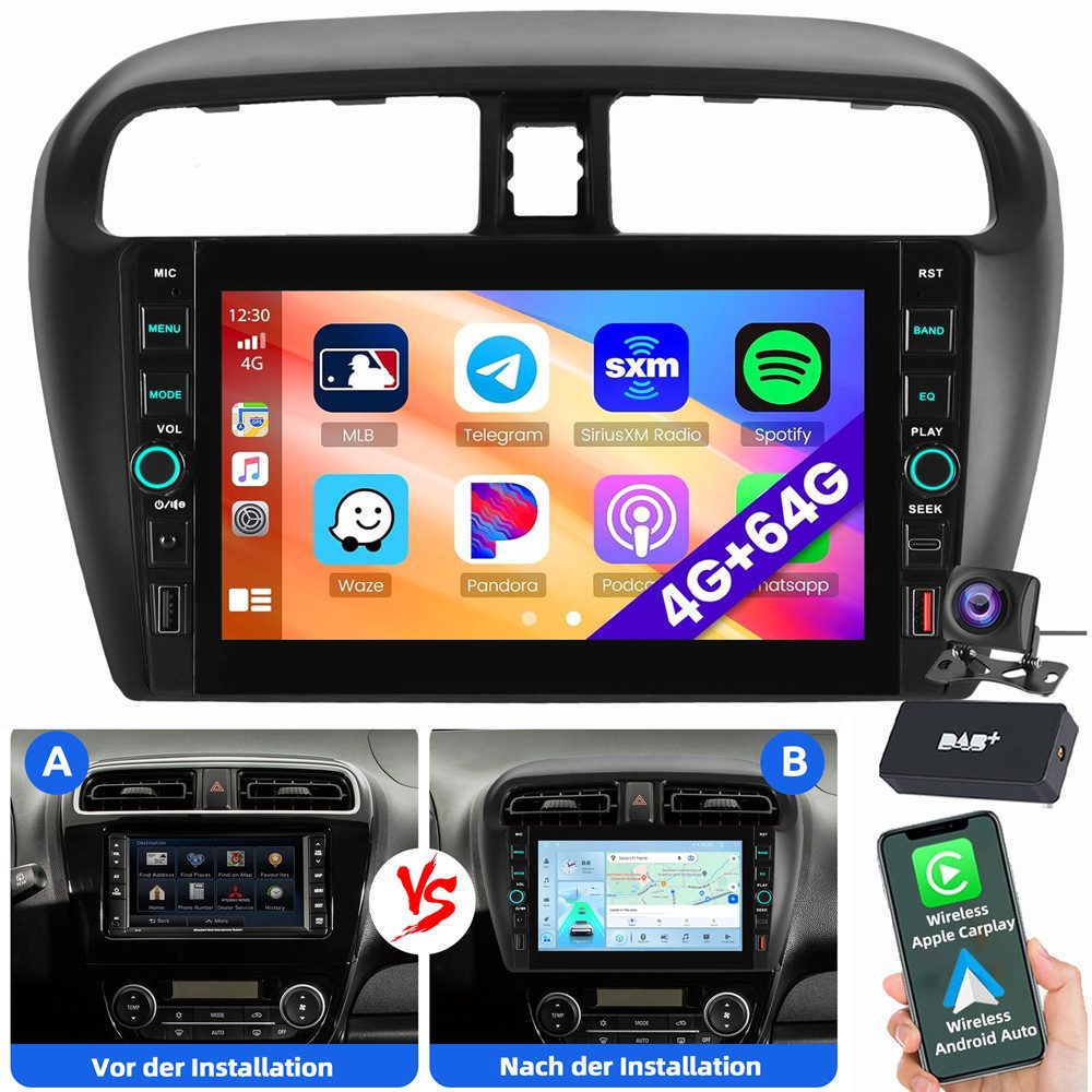 ESSGOO Für Mitsubishi Mirage Space Star Dodge Attitude USB Type-C Bluetooth Autoradio (RDS, Digitalradio (DAB), FM, AM)