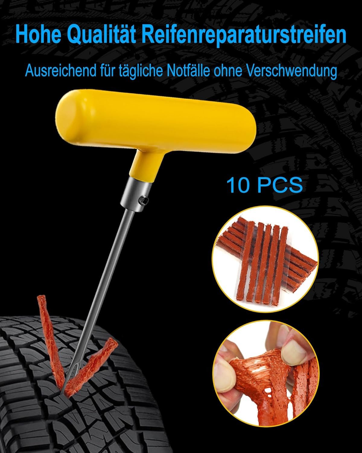 FOUORTUNATE-BEE Reifen-Reparaturset 28-teiliges Reifenreparaturset mit Reparaturstopfen, Multifunktionales Reifenflickset für schlauchlose Reifen