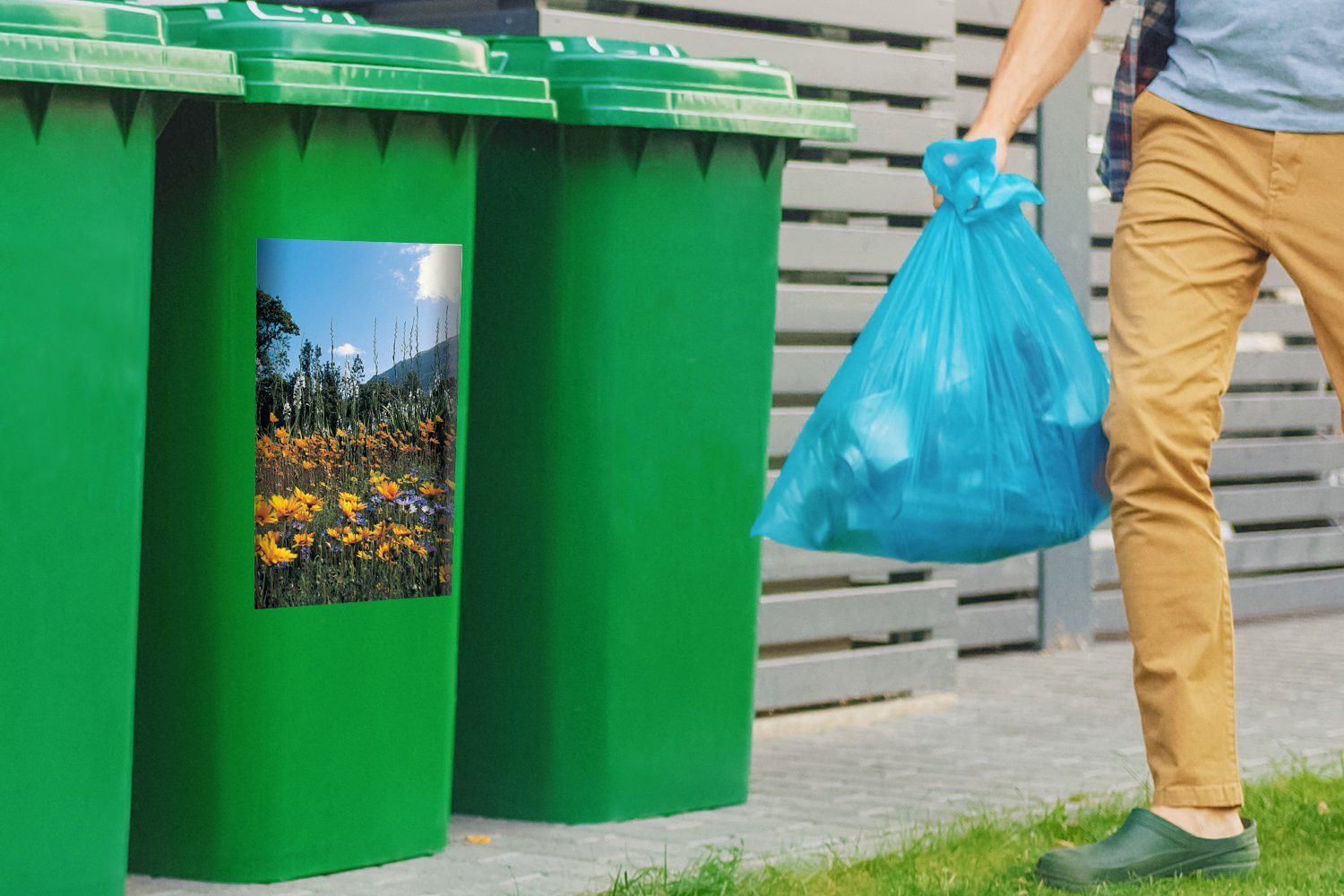 St), Mülltonne, - Sticker, (1 Farbe Abfalbehälter Mülleimer-aufkleber, Container, Wandsticker Blumen MuchoWow Natur -