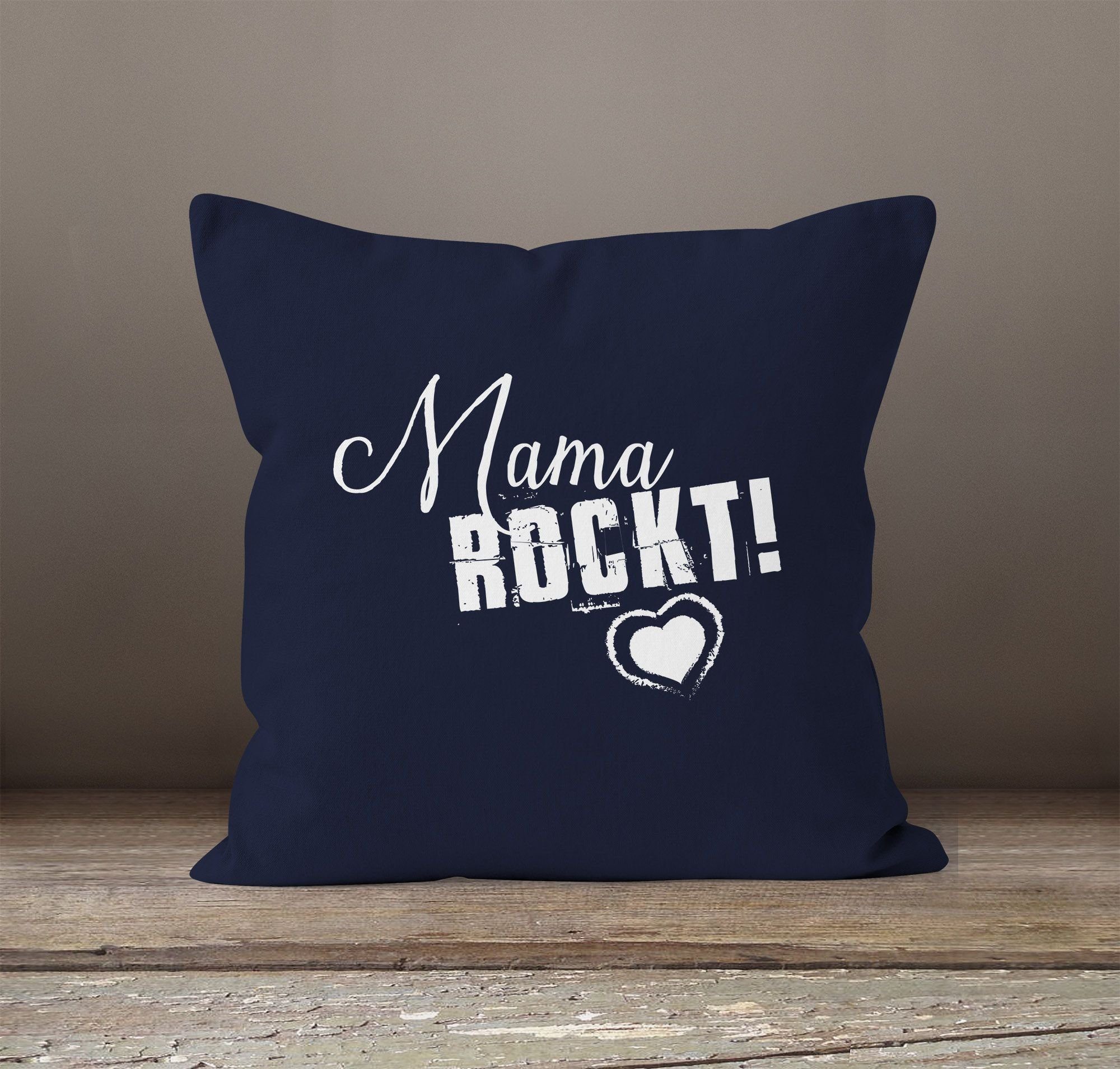 MoonWorks Dekokissen navy rockt Baumwolle 40x40 Kissenbezug Muttertag Mama Mutter Geschenk für MoonWorks®