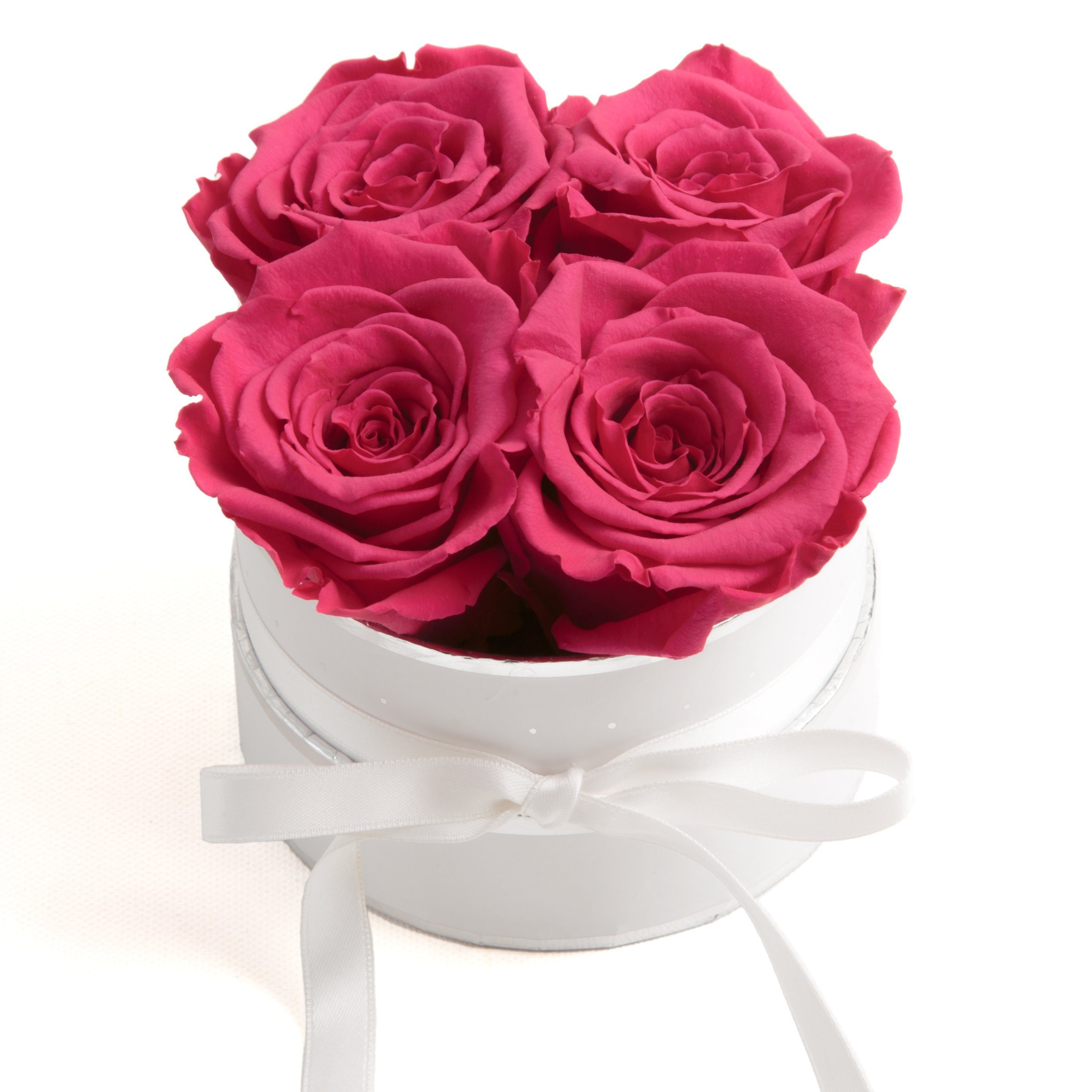 Kunstblume Infinity Rosenbox weiß Pink 10 Höhe 3 Rosen Rose, cm, inklusiv konservierte haltbar Geschenkbox Heidelberg, Jahre SCHULZ Rosen echte 4 rund ROSEMARIE