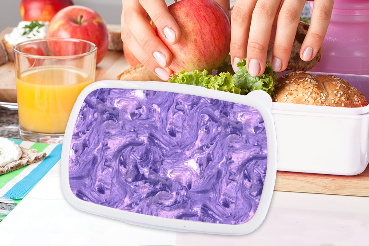MuchoWow Lunchbox Violett und (2-tlg), Marmor Brotbox Erwachsene, für Kinder für - Kunststoff, Muster, - Mädchen und Brotdose, Jungs weiß