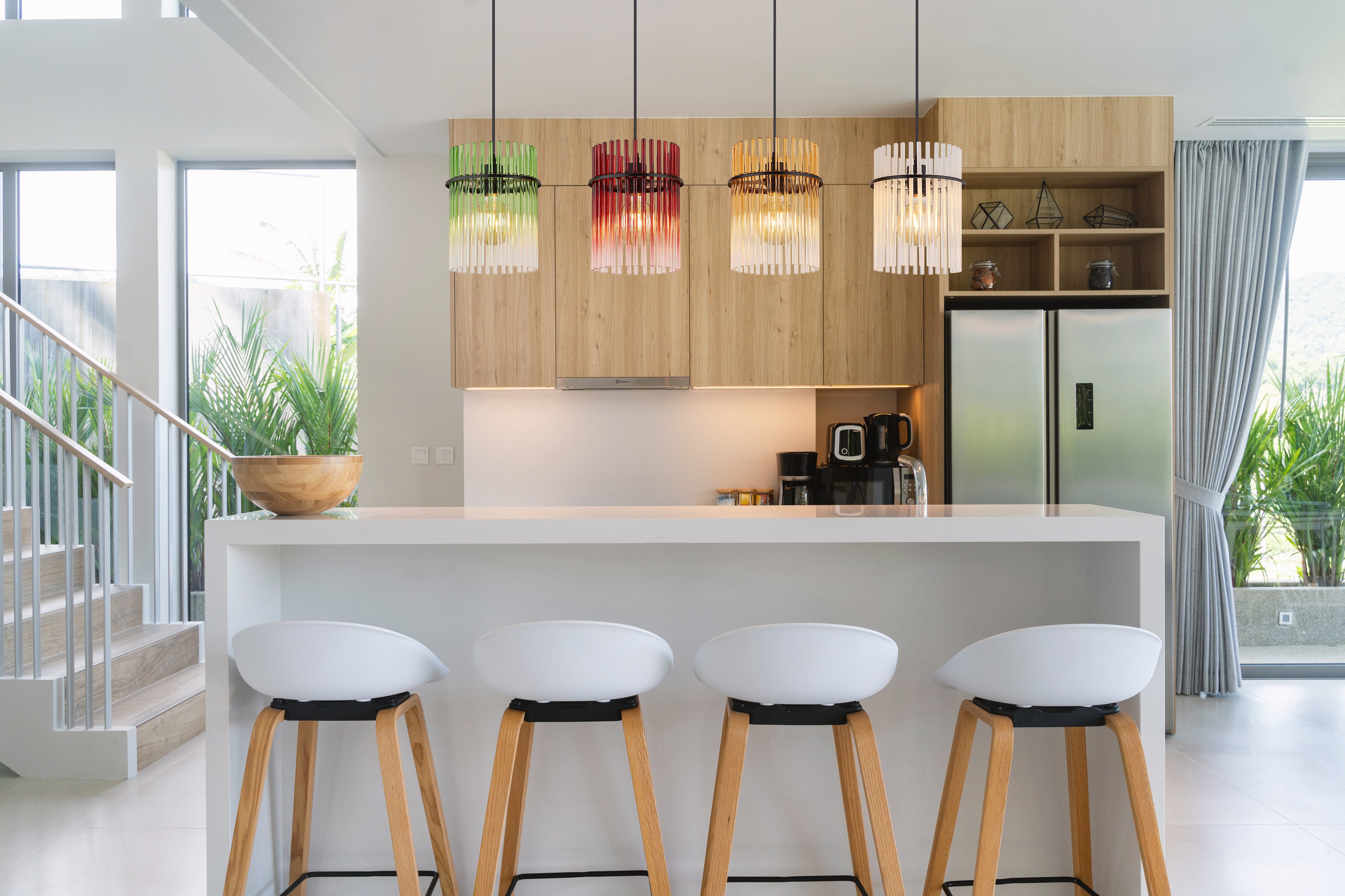 GLOBO LIGHTING Hängeleuchte GORLEY, ohne Leuchtmittel, Hängelampe Glasstäbe brombeerfarben klar verlaufend elegant Esszimmer