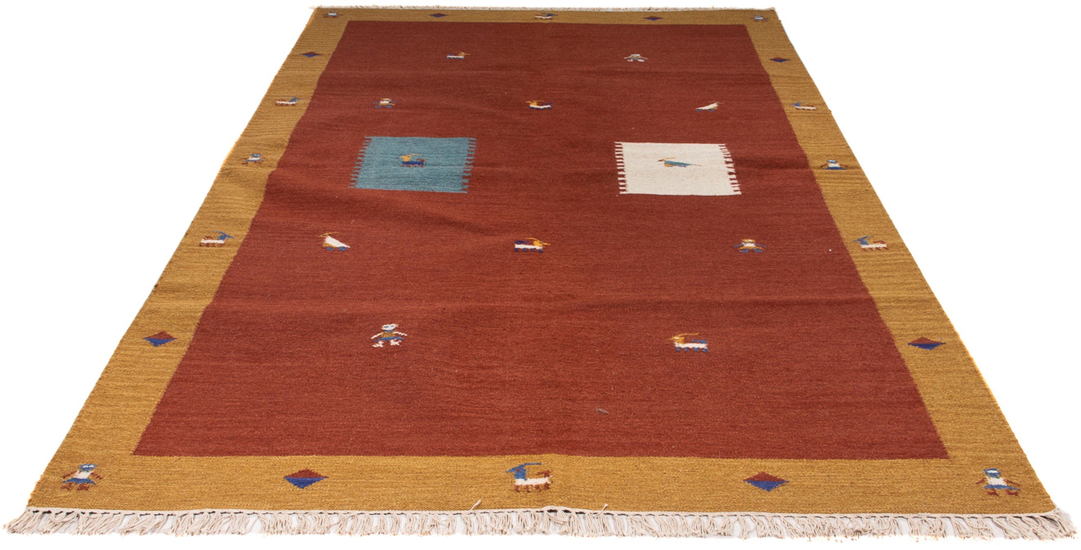 Wollteppich Kelim - Trendy - 240 x 170 cm - dunkelrot, morgenland, rechteckig, Höhe: 4 mm, Wohnzimmer, Einzelstück | Kurzflor-Teppiche