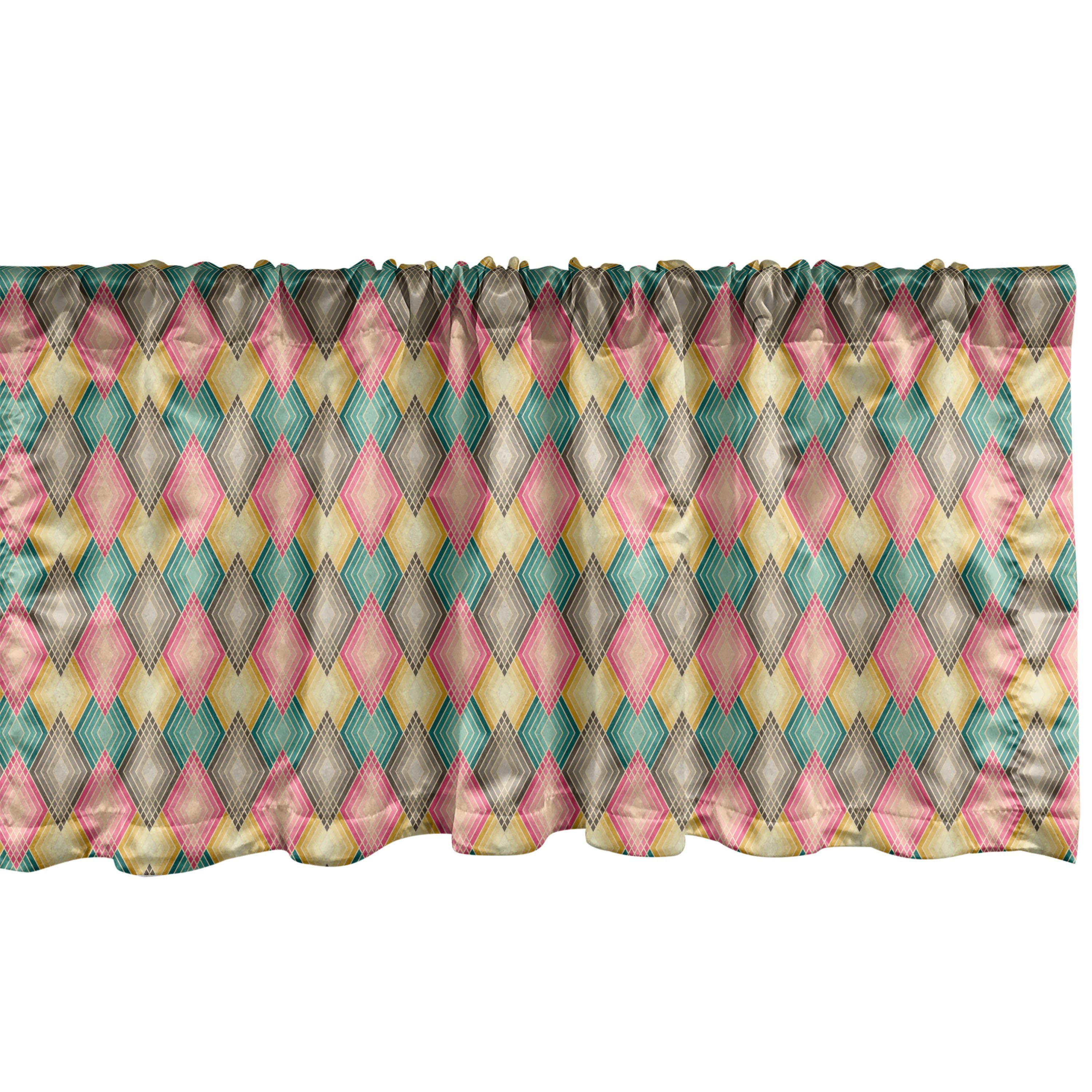 Scheibengardine Vorhang Volant für Küche Schlafzimmer Dekor mit Stangentasche, Abakuhaus, Microfaser, Gedämpfte Farben verschachtelte Rhombuses