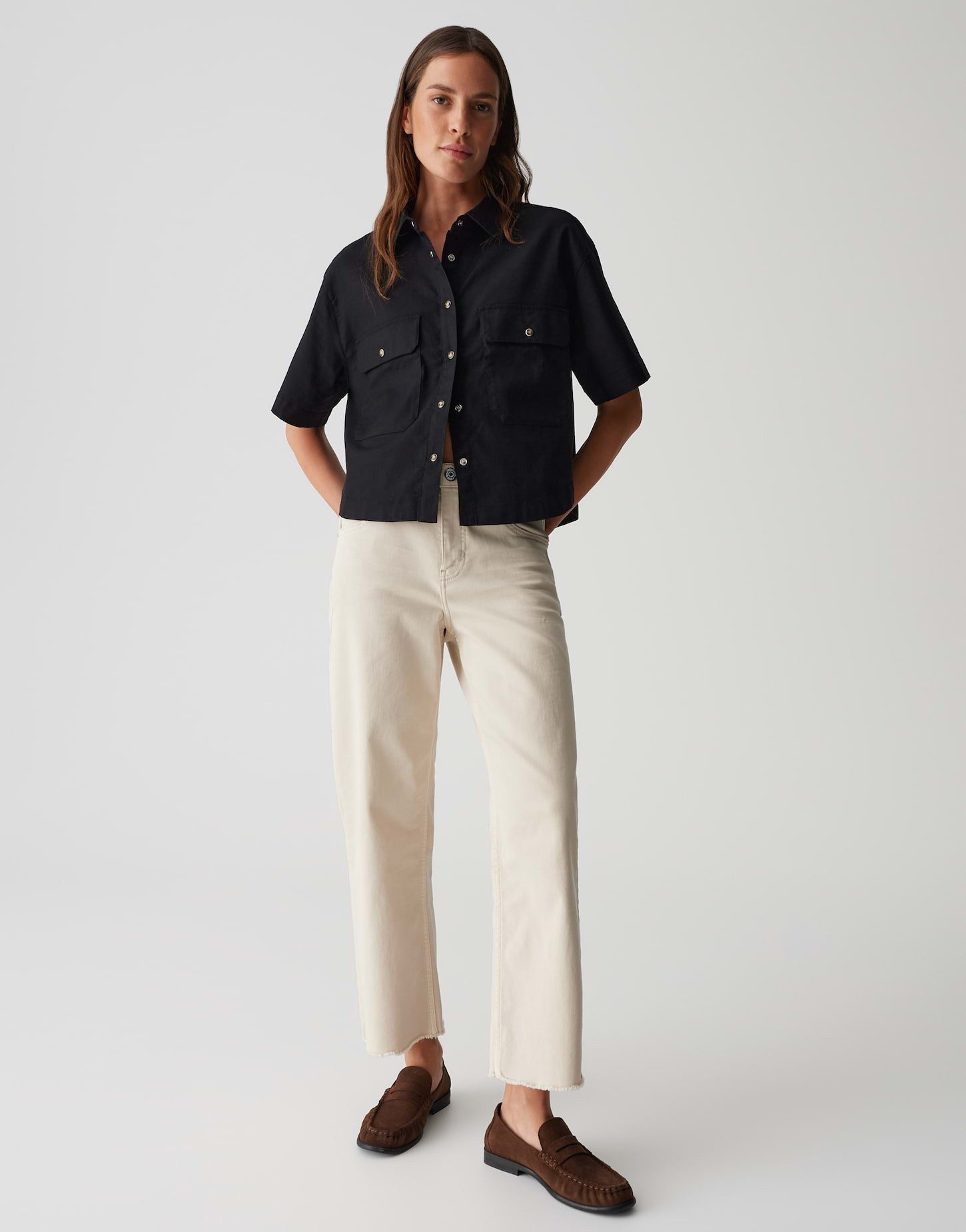 OPUS Kurzarmbluse FRINGO Boxy Fit aus Leinen Mix – Bild 5 von 5