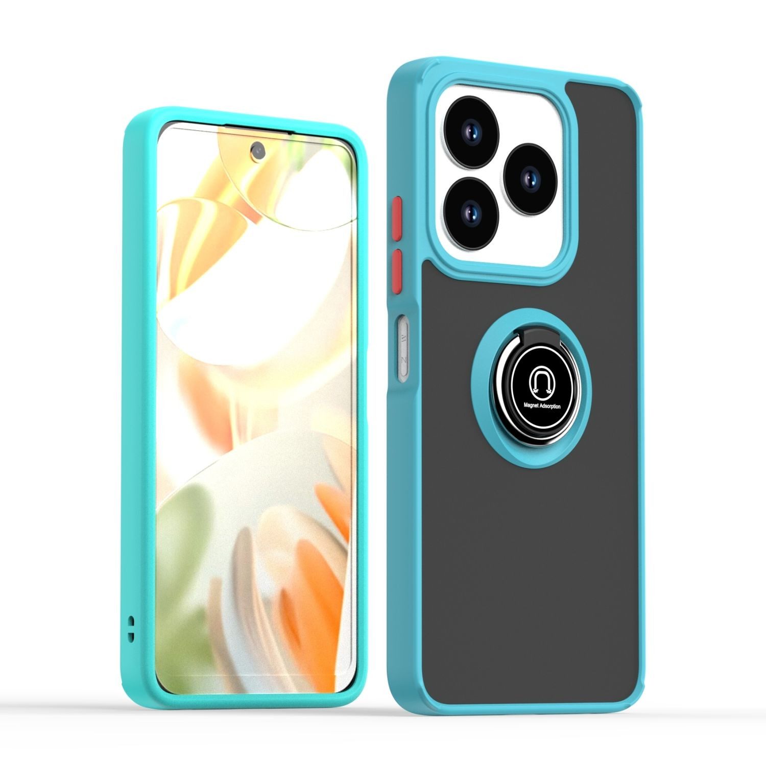 Wigento Handyhülle Für ZTE Blade V60 Smart / Blade A75 4G Design TPU PC Ring Hülle H Blau, Magnetringhalter stoßfestes Hybrid Material