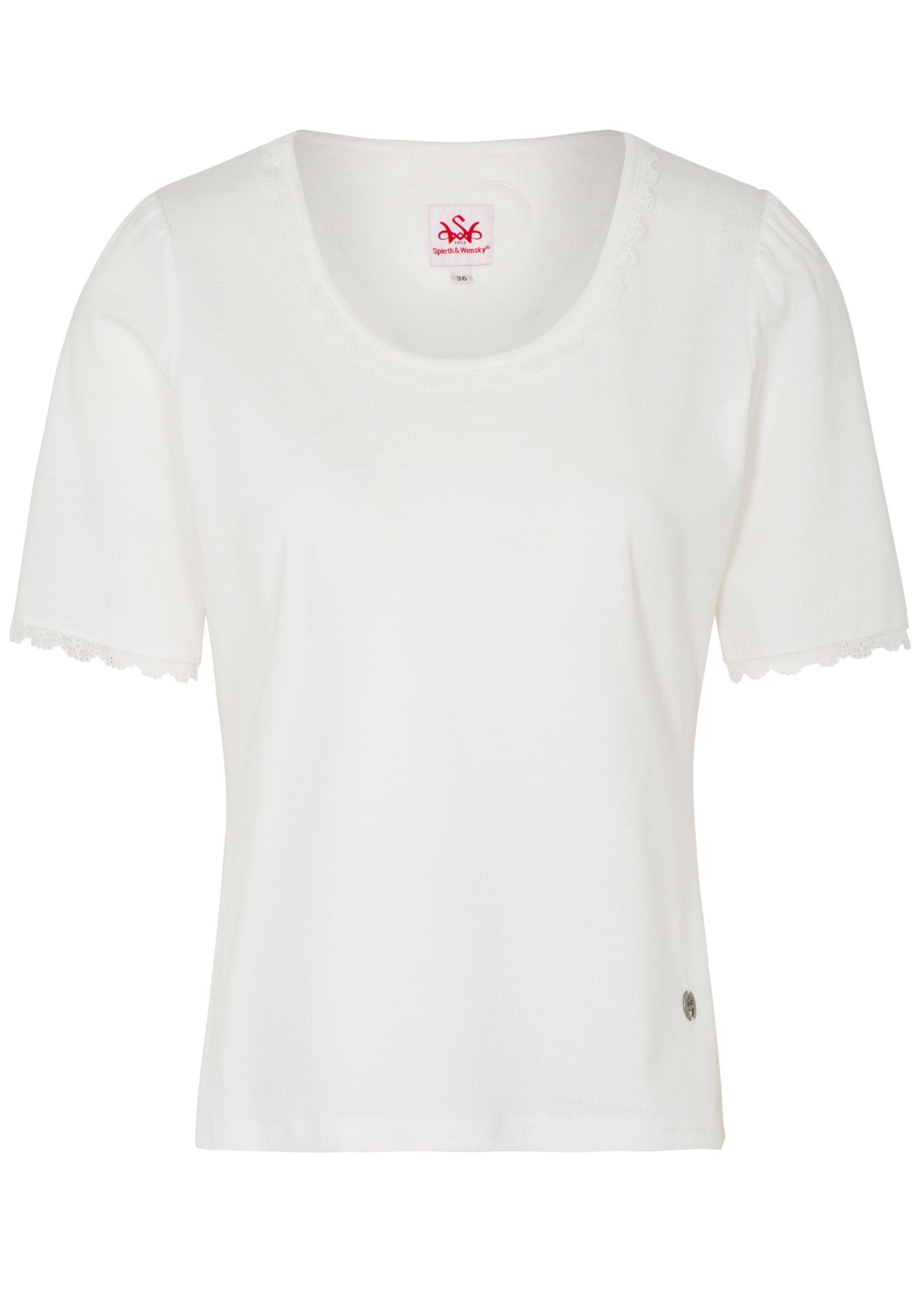 Spieth & Wensky Kurzarmshirt Trachtenbluse Wallgau mit Spitzenbesatz (1-tlg) Kurzarmbluse