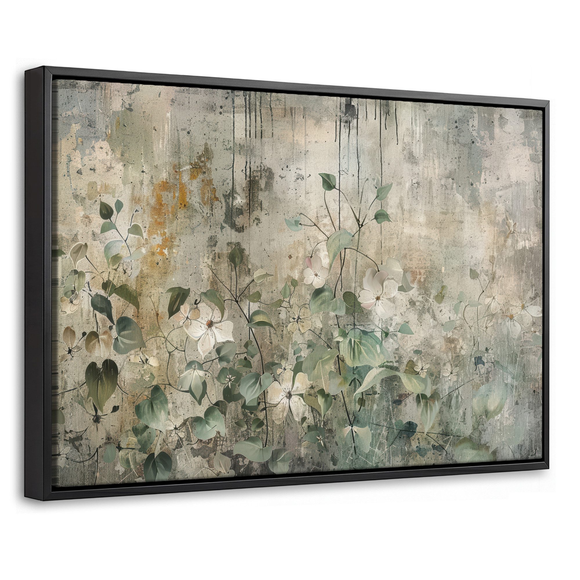 OneMillionCanvasses® Leinwandbild mit Rahmen - Blumen - Blätter - Abstrakt - Modern, Fotodruck (1 St), Bilder, Zimmer Wand Bild Dekoration 30x20cm