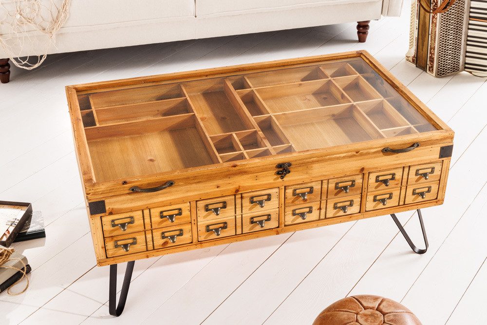 riess-ambiente Couchtisch SEVEN SEAS 100cm natur / schwarz (Einzelartikel, 1-St), Wohnzimmer · Massivholz · Glas · Metall · mit Stauraum · Landhaus