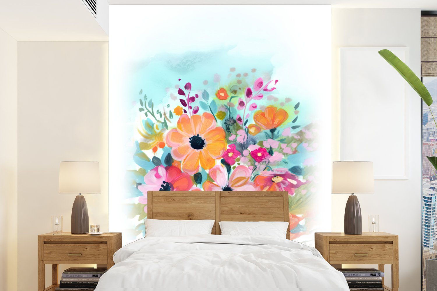 MuchoWow Fototapete Blumen - Farben - Blumenstrauß - Natur, Matt, bedruckt, (4 St), Montagefertig Vinyl Tapete für Wohnzimmer, Wandtapete
