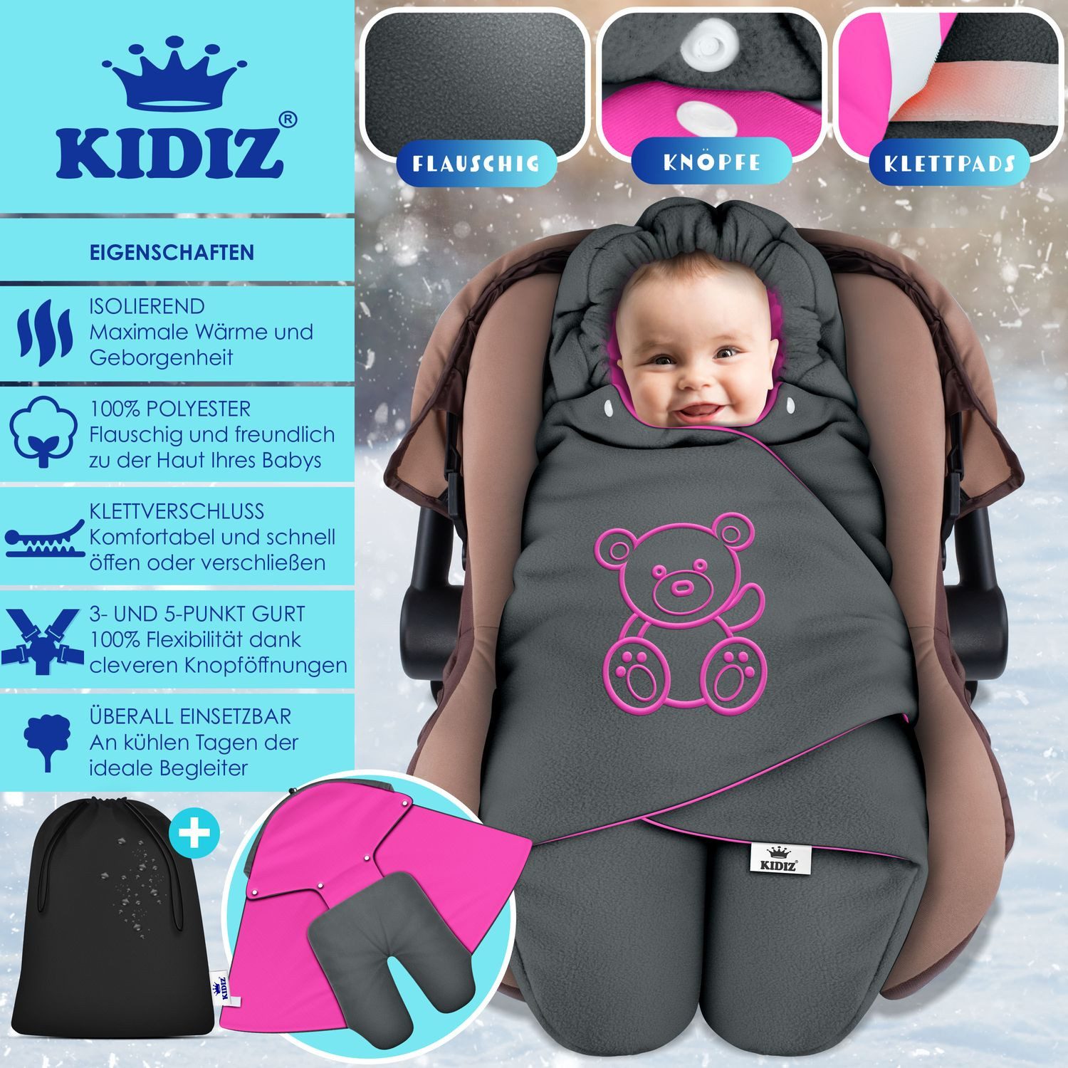 KIDIZ Deckenschlafsack, Baby Einschlagdecke mit Tasche für Winter & Herbst günstig online kaufen