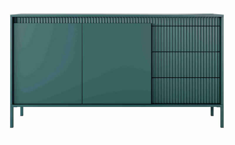 Furnix Kommode Rebeca 153 Design Sideboard mit Schubladen und Türen 4 Farben Auswahl, push-to-Open Funktion, 153,5x81,4x39,5 cm, Design & Funktionalität