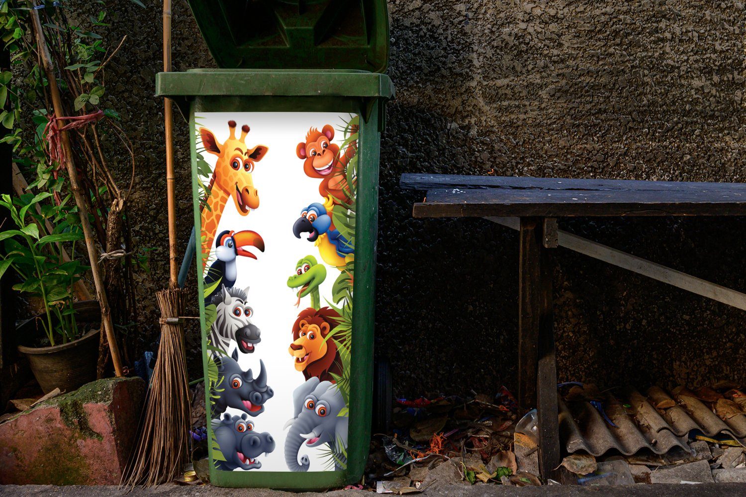 Giraffe MuchoWow - Sticker, Mülltonne, Container, - St), Abfalbehälter Jungen Elefant Kinder Wandsticker - Mädchen - (1 - Mülleimer-aufkleber, - Dschungel Tiere