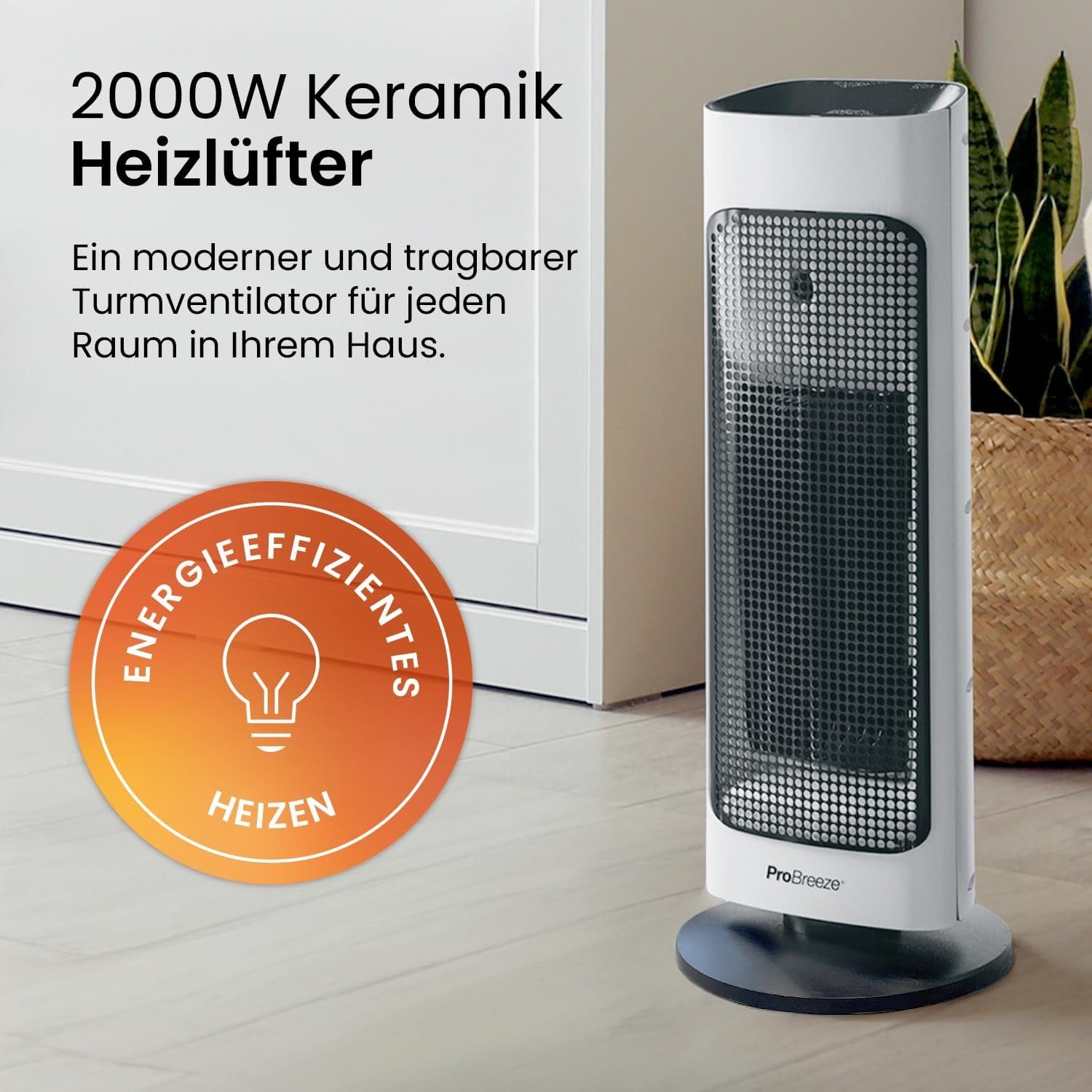 Pro überhitzungsschutz Heizlüfter, 2000 W, mit Heizlüfter energiesparender fernbedienung Breeze