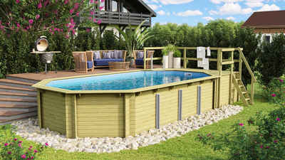 Karibu Pool SEVILLA Set D, BxLxH: 780x400x124 cm, mit Terasse und 2 kleinen Sonnenterrassen