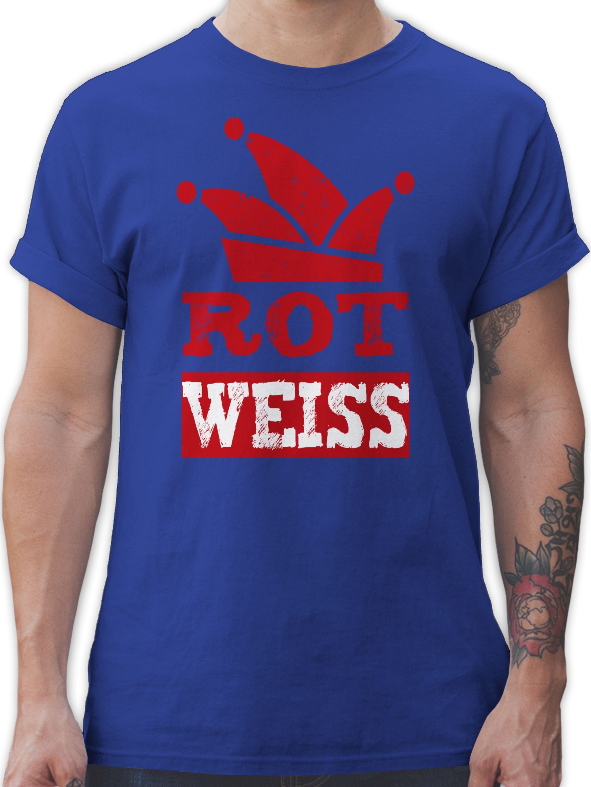 Shirtracer T-Shirt Rot Weiss Köln Karneval Outfit 3 Royalblau