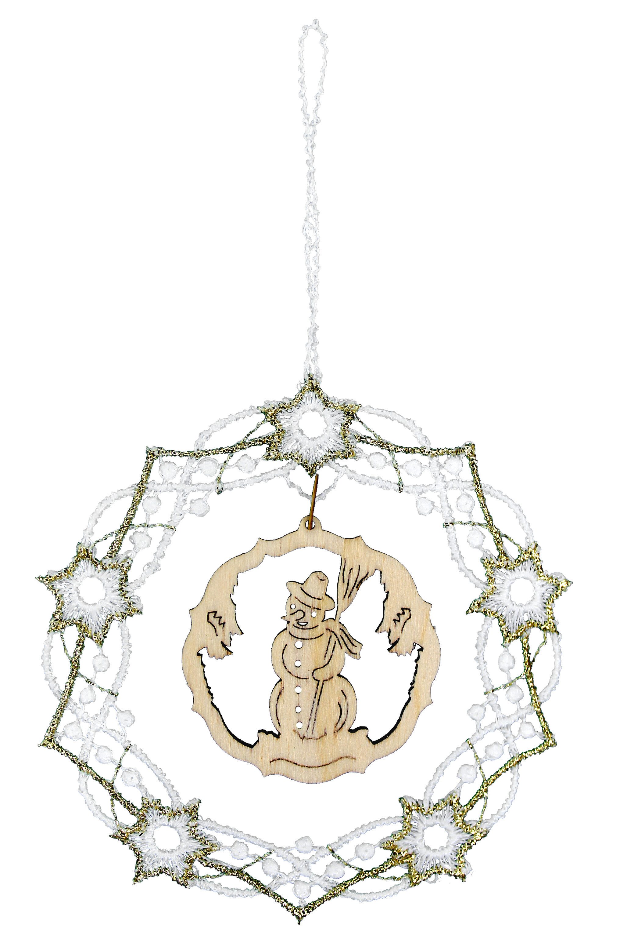 Otto Dotzauer KG Baumbehang Baumbehang Ornament 9 cm 6 Stück Spitze mit erzgebirgischer Holzkunst