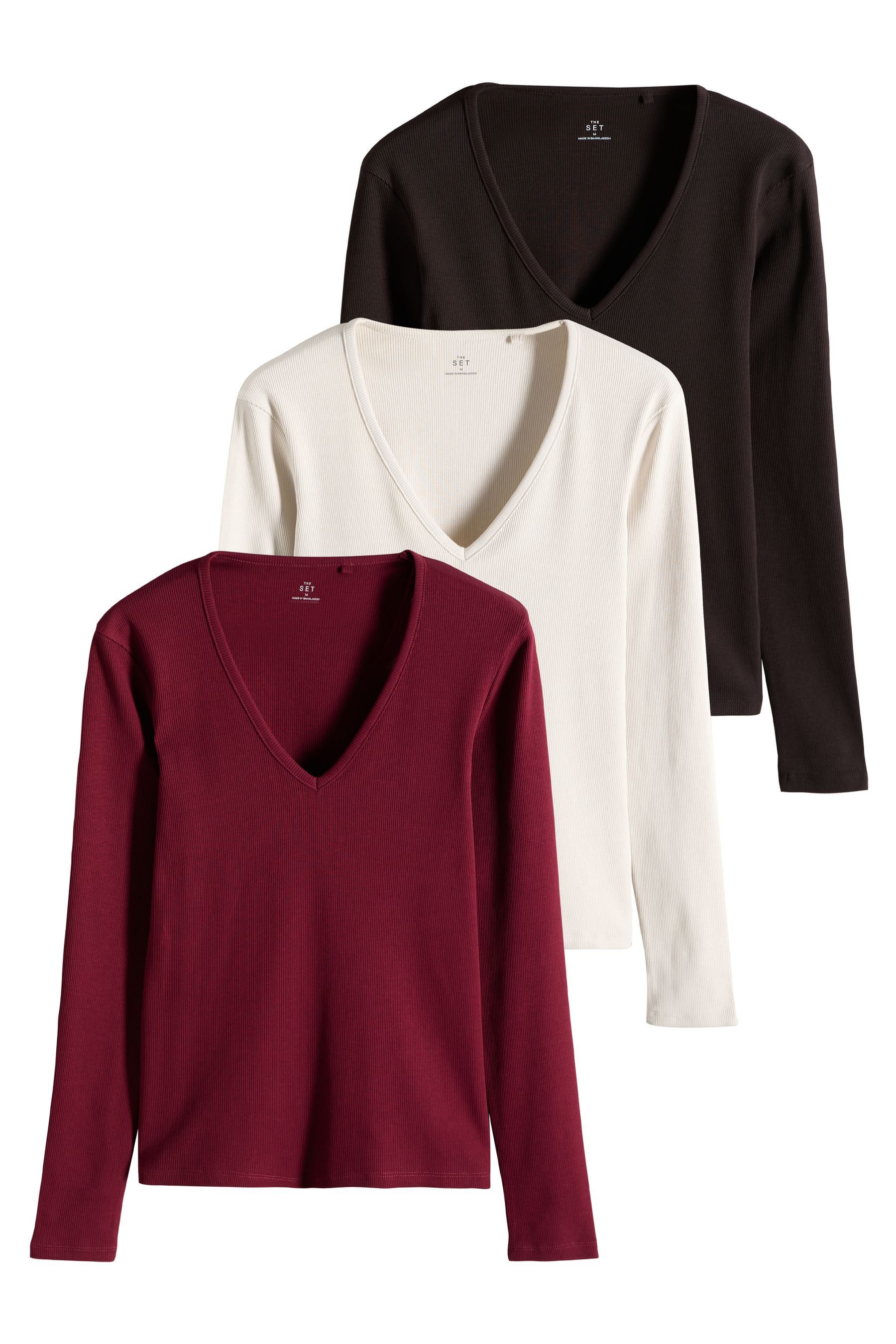 The Set Langarmshirt The Set Langarmshirts mit V-Ausschnitt, 3er-Pack (3-tl günstig online kaufen