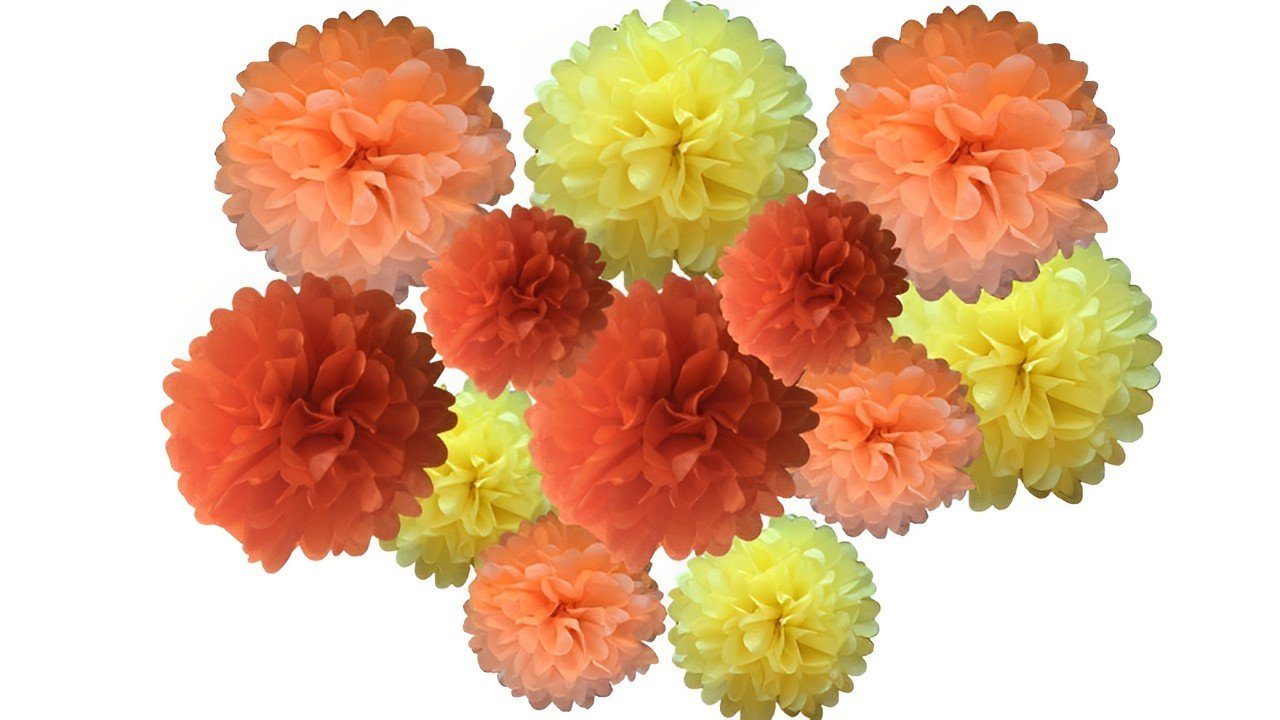 Matissa & Dad Pompon Matissa Seidenpapier Pompoms 12 Stück für allgemeine Partydekoration Orange und Gelb