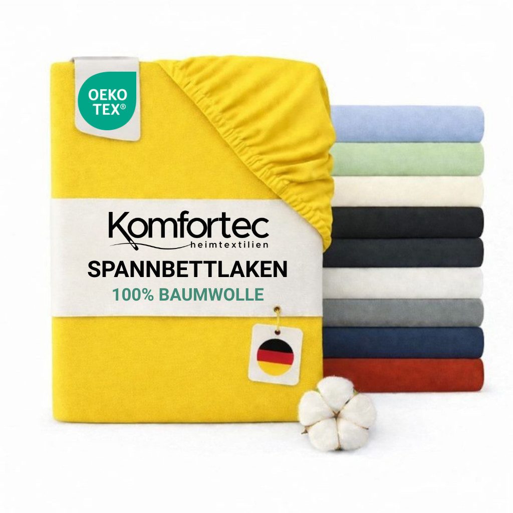 Komfortec Spannbettlaken Jersey Spannbettuch, 90x200, 140x200, 160x200, 180x200 oder 200x200 cm, 100% Baumwolle (135 g/m), Gummizug: Rundum, (1 Stück), OEKO-TEX® Standard 100 Zertifisiert, für Matratzen bis 25 cm Höhe