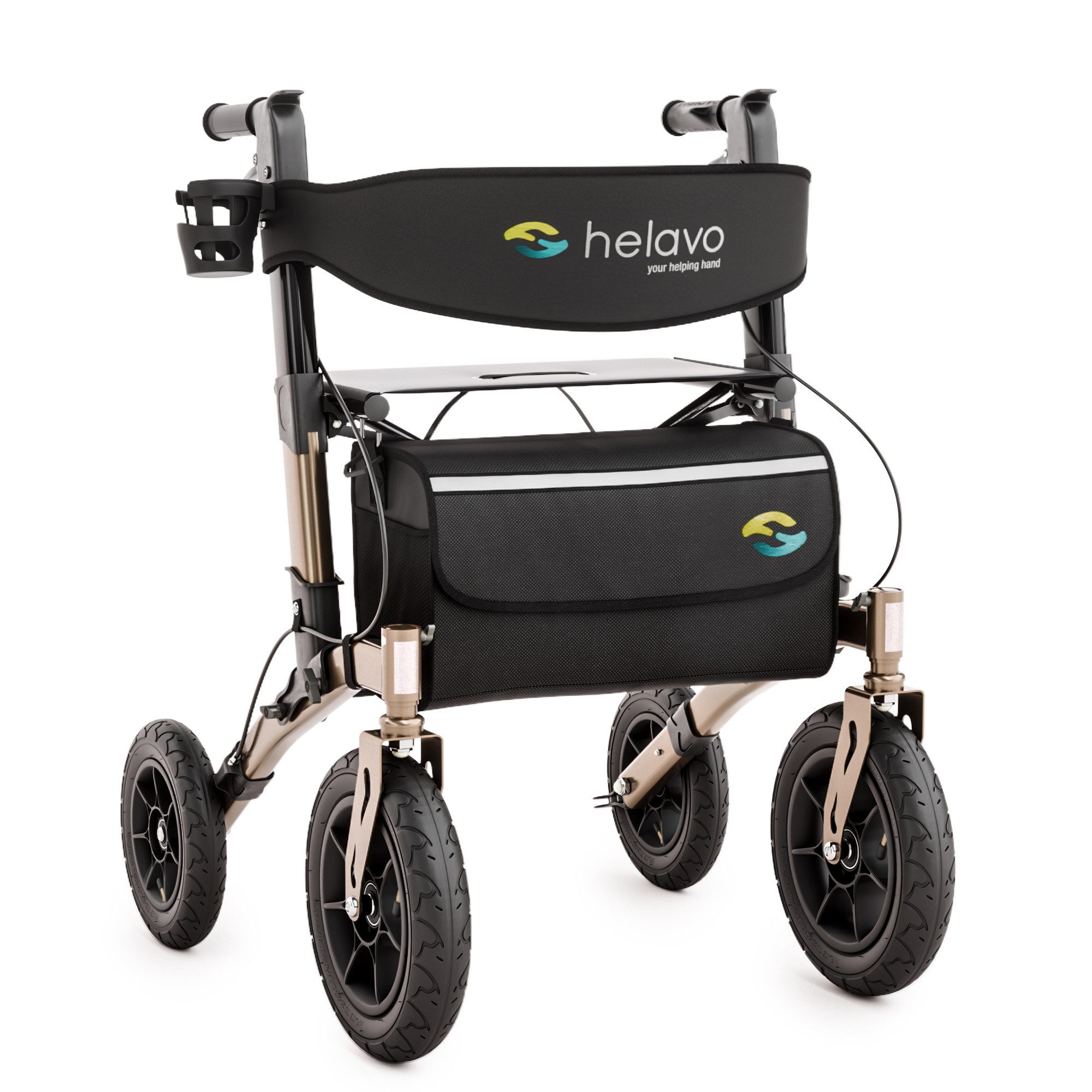 Helavo Rollator H1040, Faltbarer Outdoor Rollator mit Luftbereifung, Sitz & Lehne