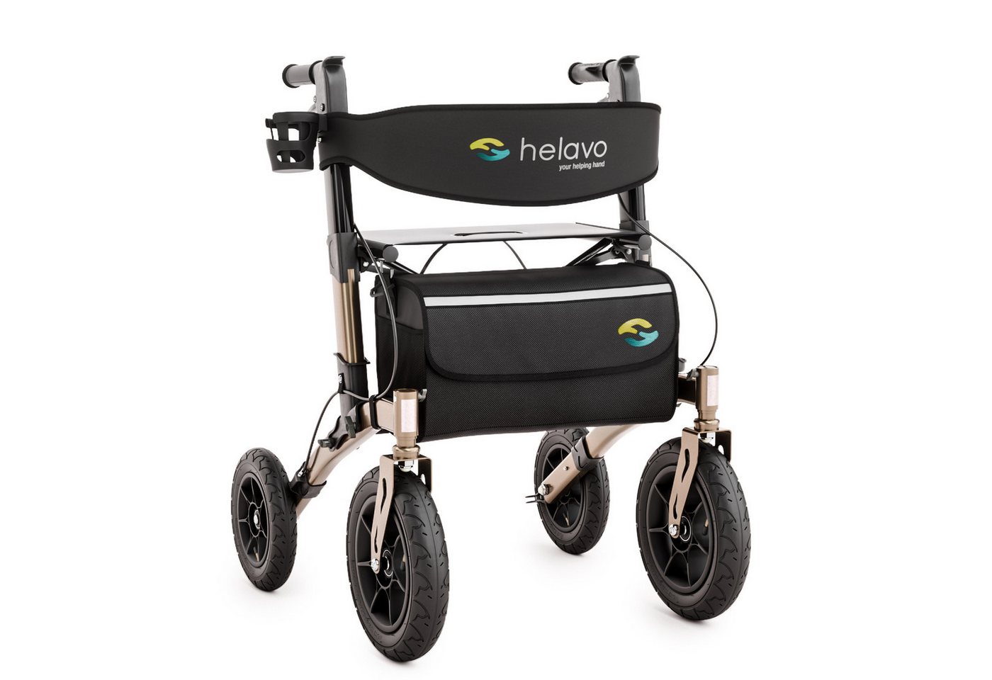 Helavo Rollator H1040, Faltbarer Outdoor Rollator mit Luftbereifung, Sitz & Lehne