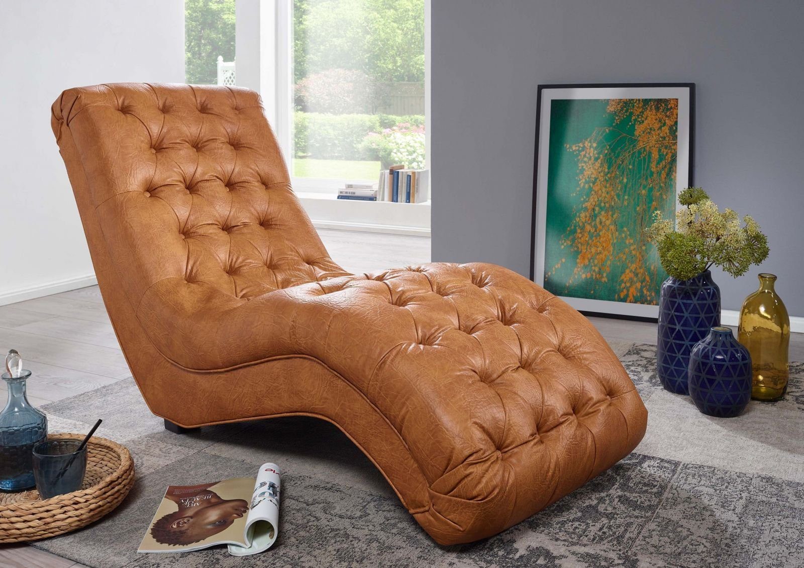 Massivmoebel24 Relaxliege SOFIA, Relaxliege, braune Relaxliege aus robustem  Textilbezug in den Maßen 67x159x90 cm