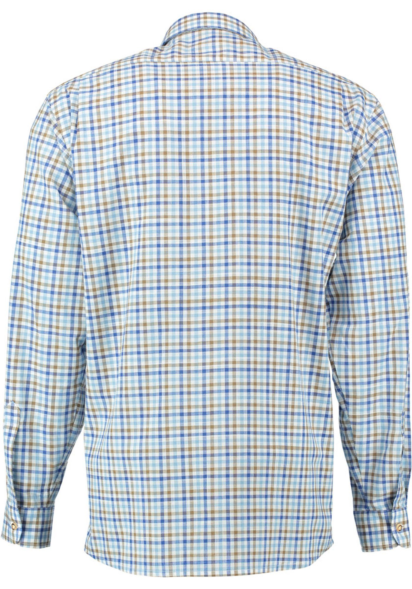 Knopf Herren Trachtenhemd Langarmhemd mit mit Ployos Paspeltasche hellbraun OS-Trachten