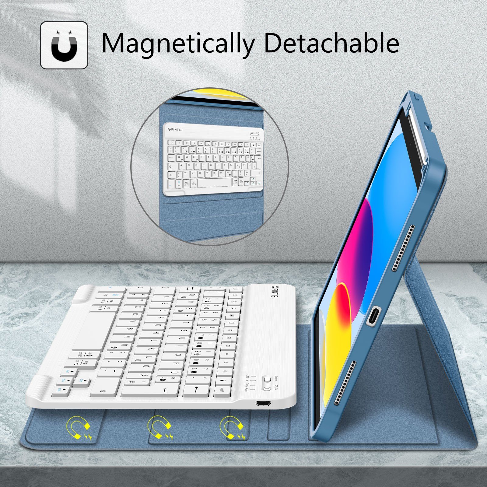 Fintie für iPad 11. Generation 11" 2025(A16), iPad 10. Generation 2022 10.9" Apple-Tastatur (Case mit Pencil Halter, magnetisch Abnehmbarer Tastatur(QWERTZ Layo – Bild 3 von 5