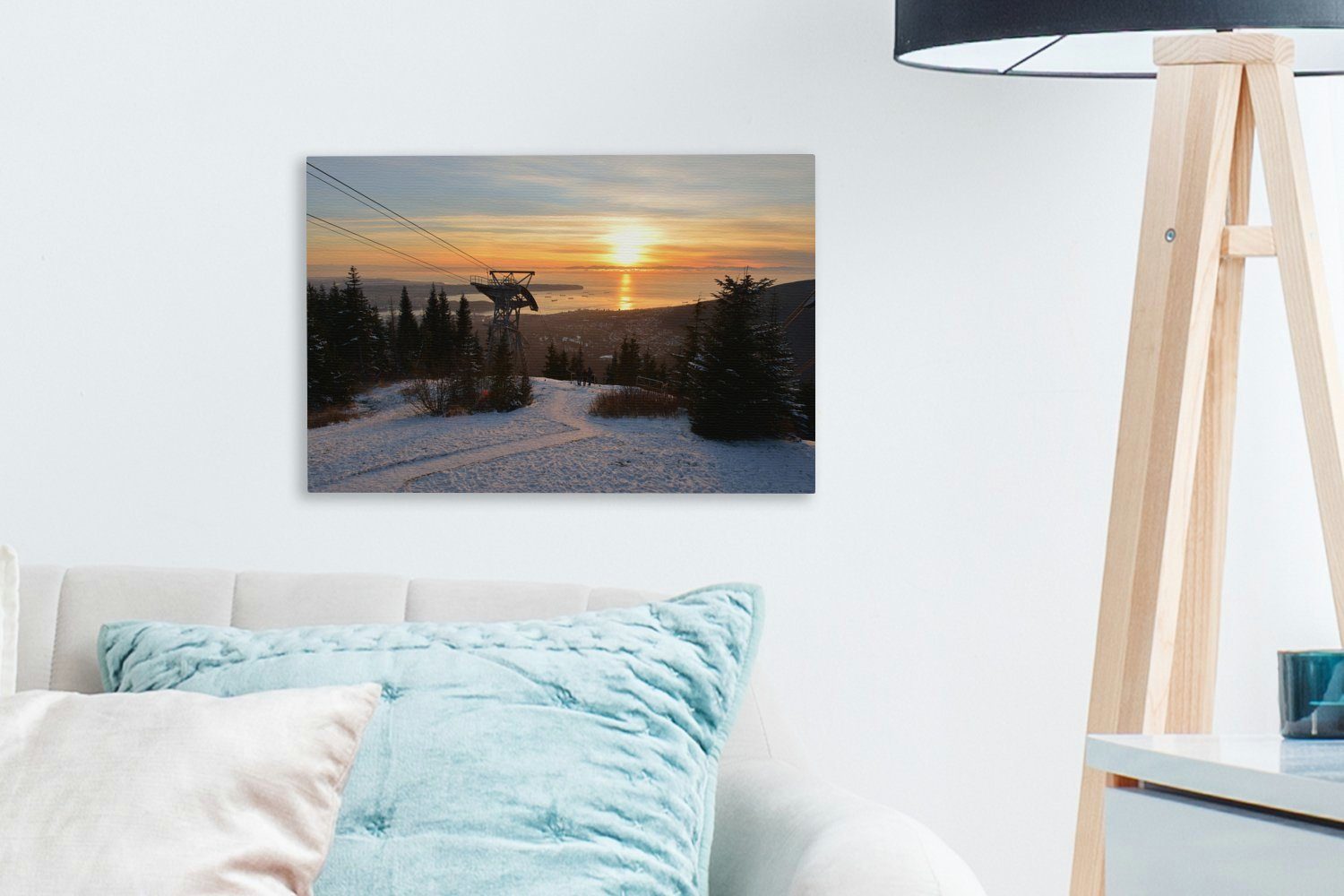 Wanddeko, am Grouse Kanada, mit in Mountain (1 OneMillionCanvasses® Sonnenuntergang Wandbild 30x20 Vancouver, Leinwandbild St), cm Aufhängefertig, Skilift Leinwandbilder,