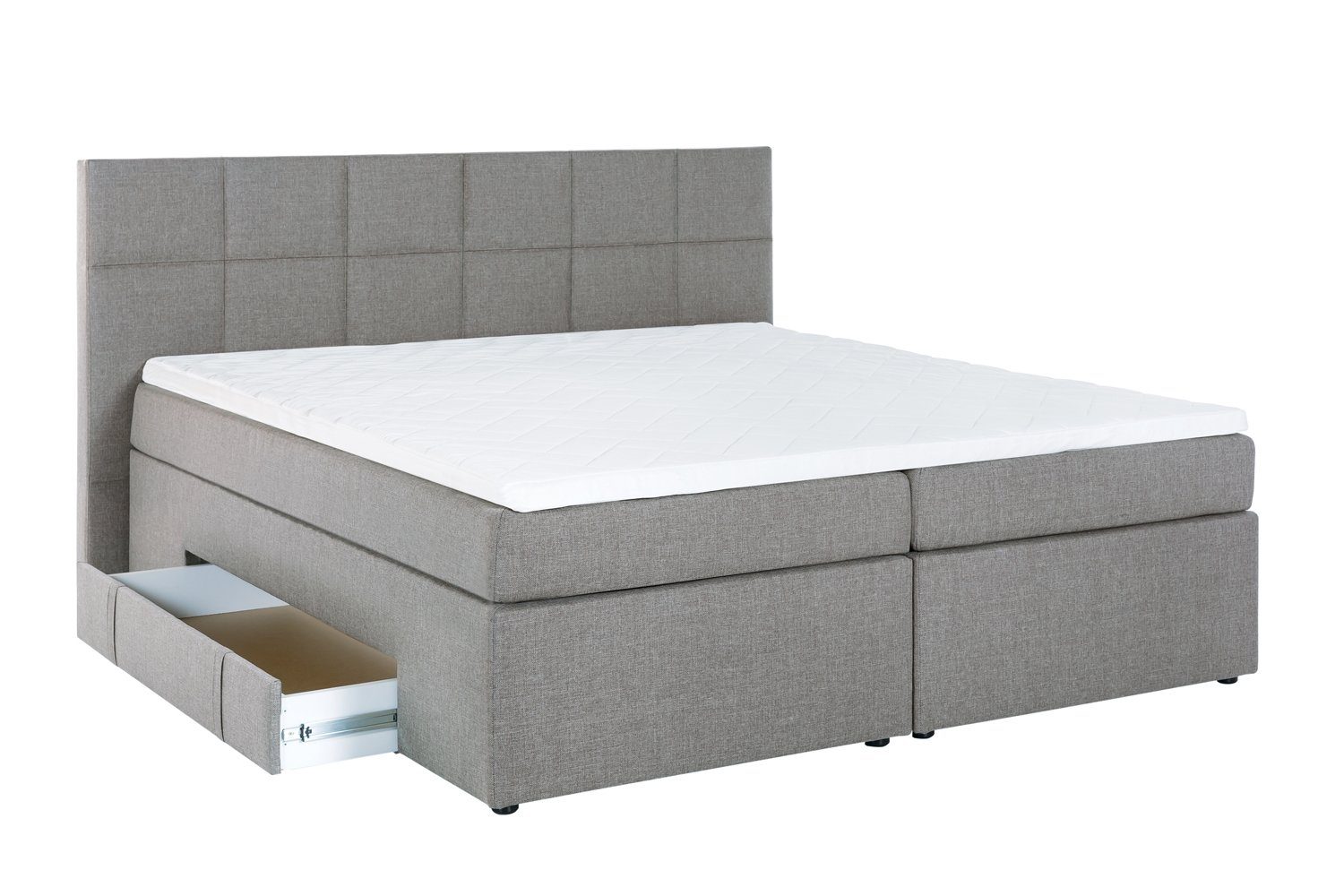 Möbelfreude Boxspringbett Boxspringbett Andybur Hellgrau 140x200 cm H3, Hell-Grau 140x200 cm H3 mit Bettkasten / Stauraum inkl. Visco-Topper