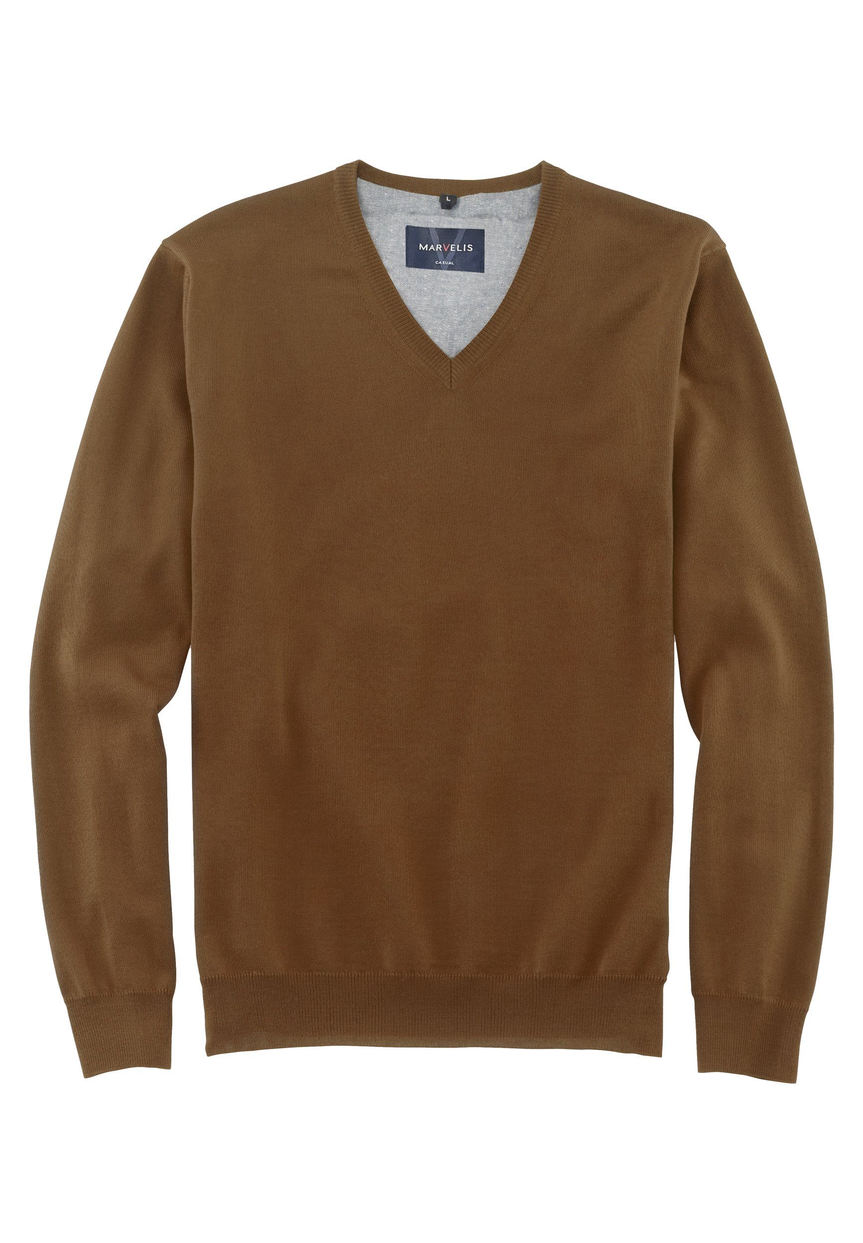 MARVELIS V-Ausschnitt-Pullover Pullover - Casual Fit - V-Ausschnitt - Einfarbig - Braun