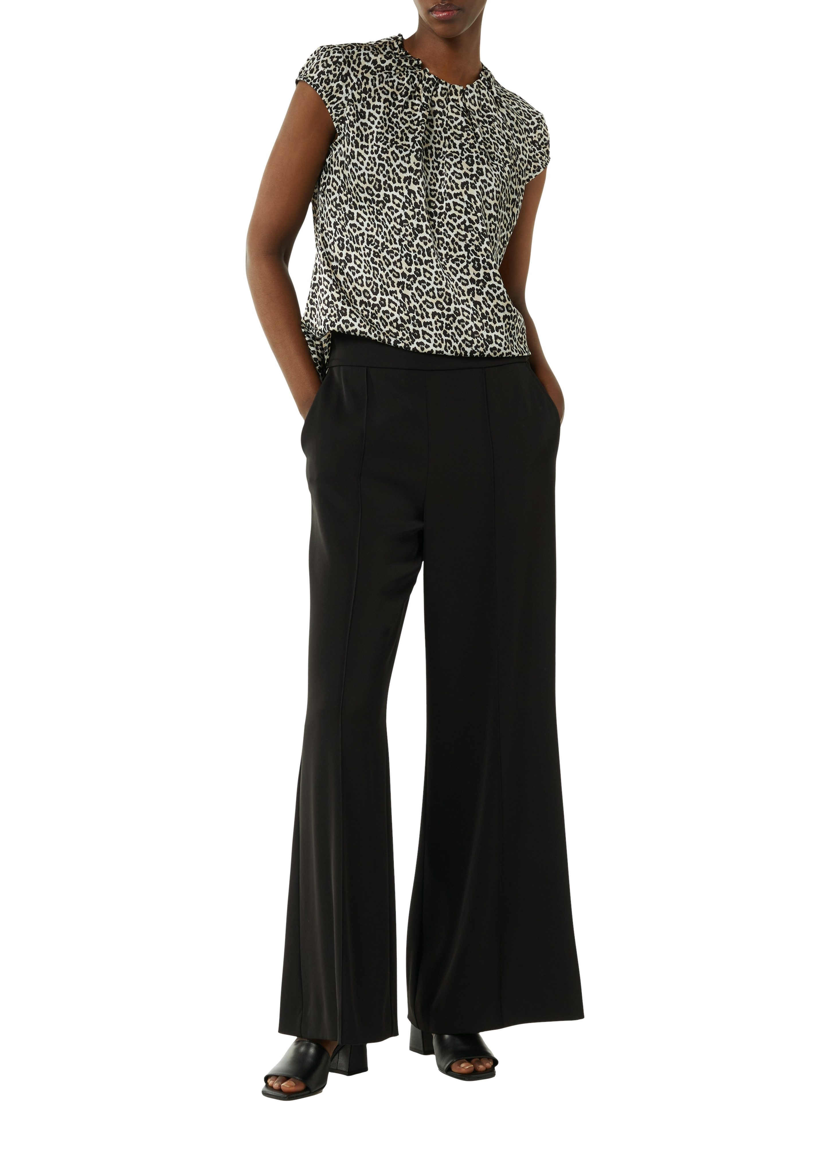 comma Kurzarmbluse mit Raffung und Animal-Print günstig online kaufen