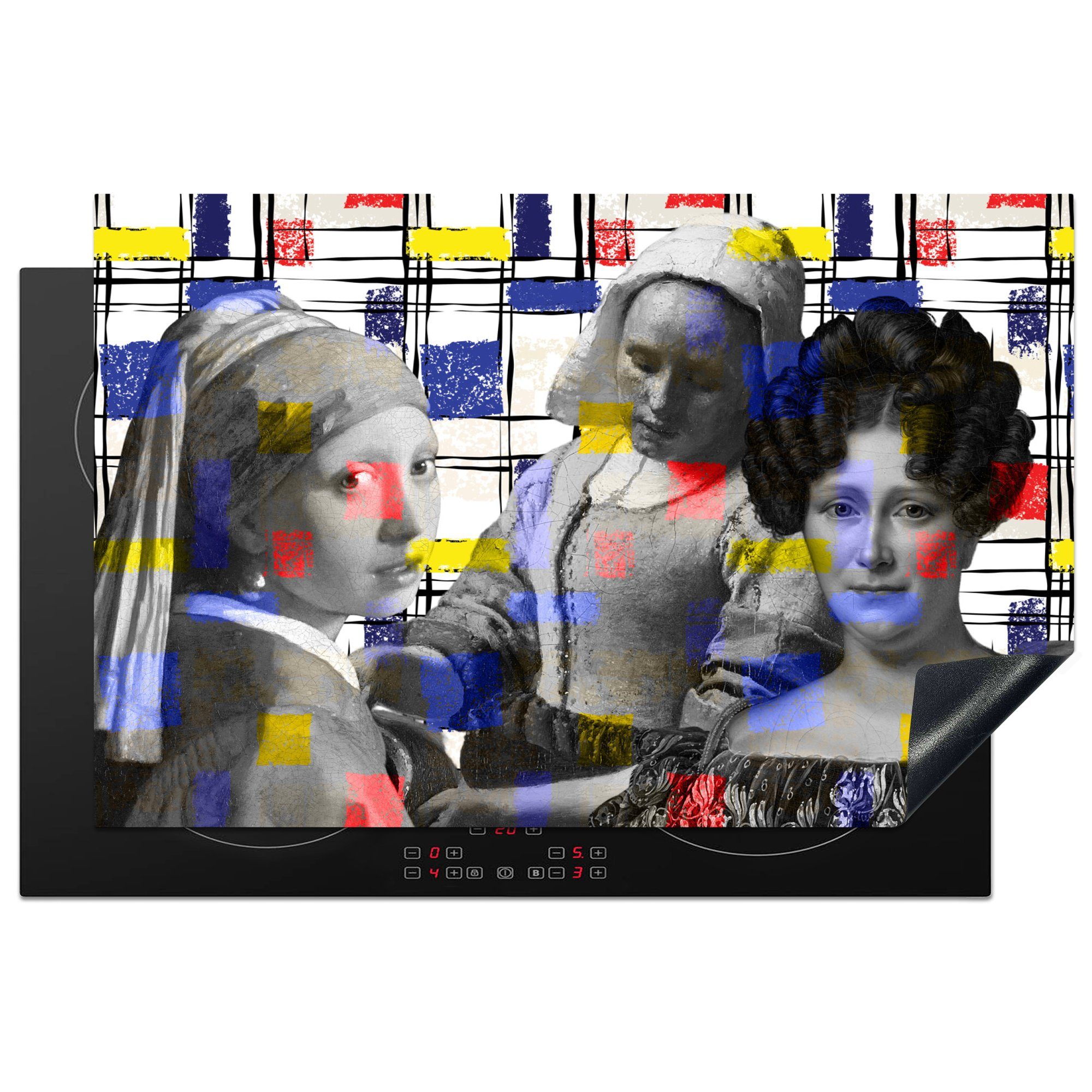 Mondrian cm, für (1 MuchoWow - tlg), Collage die Schutz Induktionskochfeld 81x52 Gemälde, Vinyl, Herdblende-/Abdeckplatte - küche, Ceranfeldabdeckung