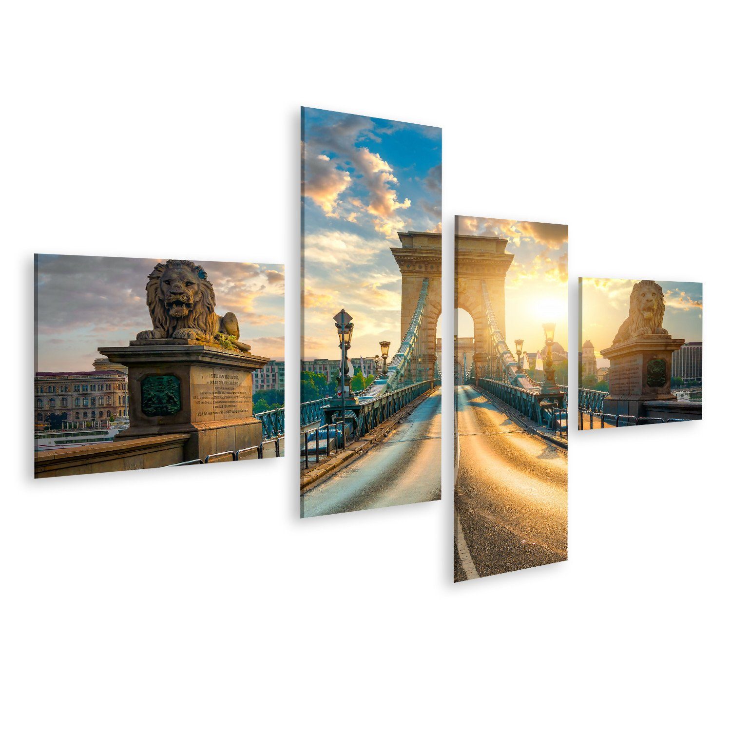 islandburner Leinwandbild Bild auf Leinwand Kettenbrücke Budapest Statuen Löwen Sonnenaufgang Un