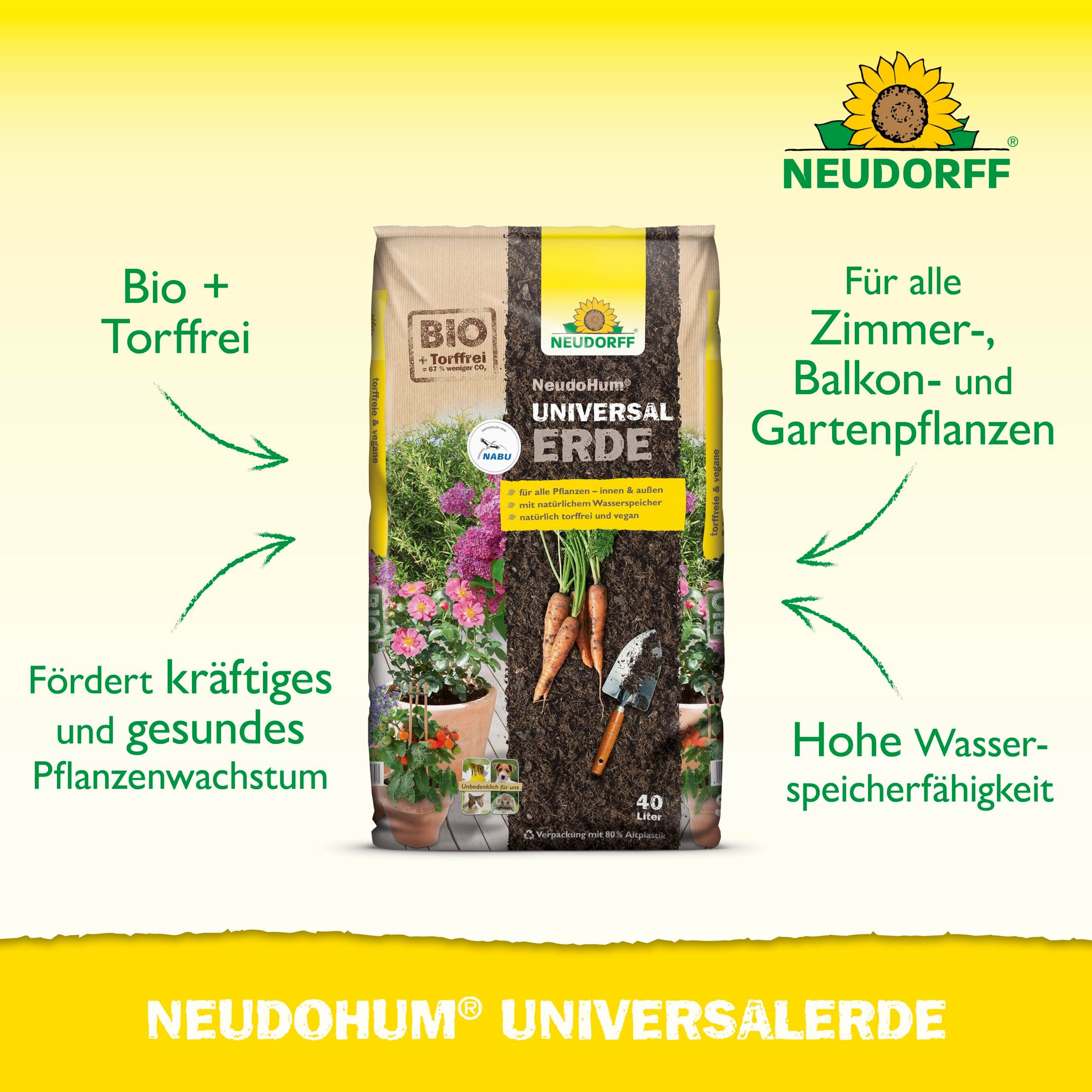 Neudorff Bio-Erde NeudoHum UniversalErde, mit Organischer Dünger, (Torffreie Bio Erde, für Zimmer-, Balkon-, Terrassen- und Gartenpflanzen), für 4 Wochen vorgedüngt