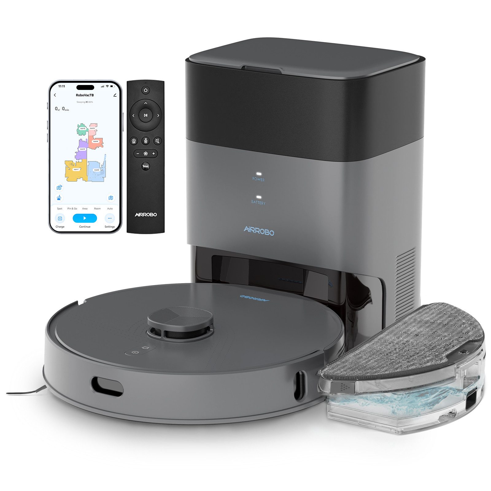 AIRROBO Saugroboter L50+ Roboterstaubsauger mit Wischfunktion und Absaugstation, 55 W, 10000 Pa Saugkraft, 75 Tage freihandige Reinigung, LDS-Navigation, Antitangle-Gummibürste, ideal für Tierhaare, 240 Min. Laufzeit