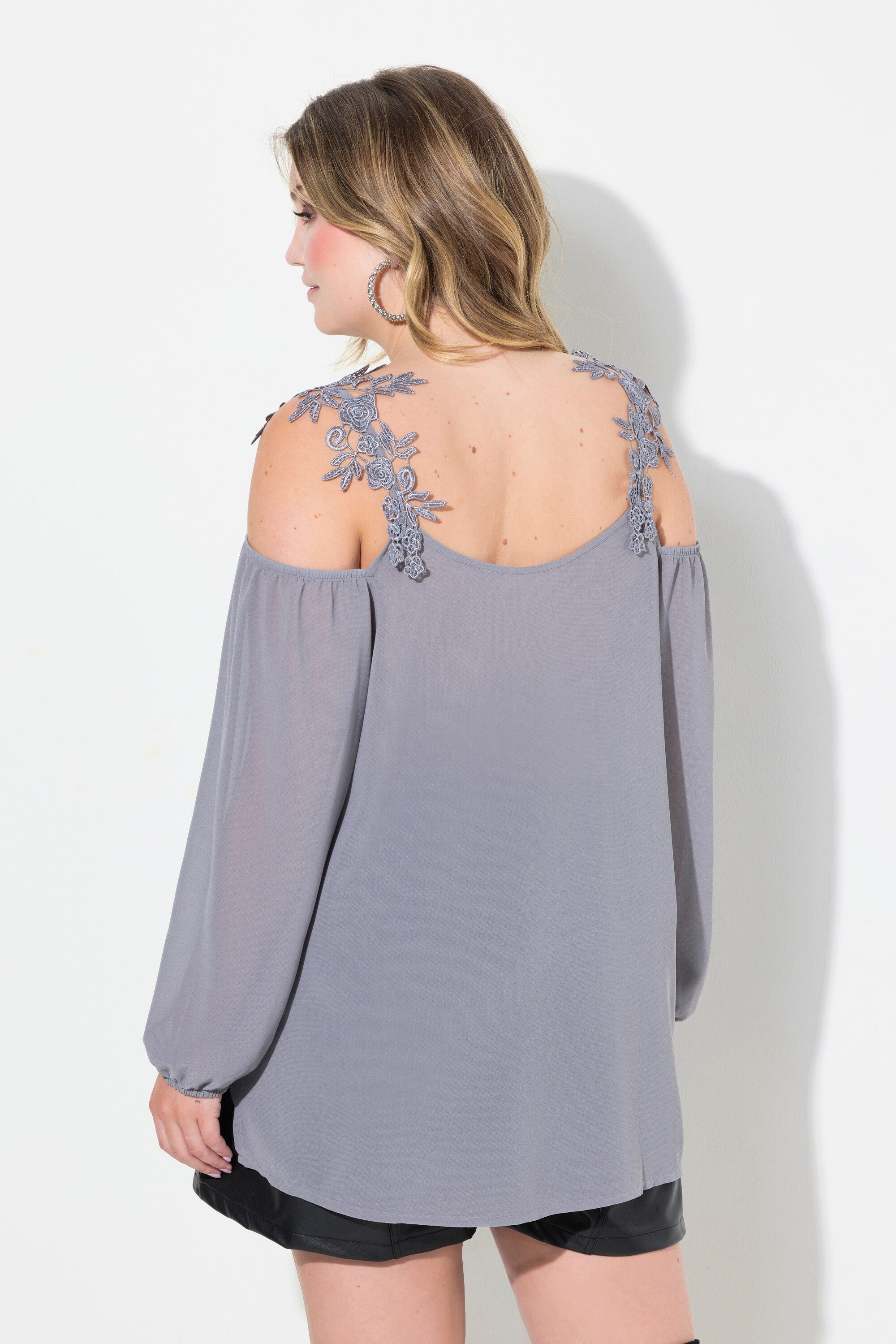 MIAMODA Longbluse Bluse Classic Fit Schulter CutOut mit Spitze