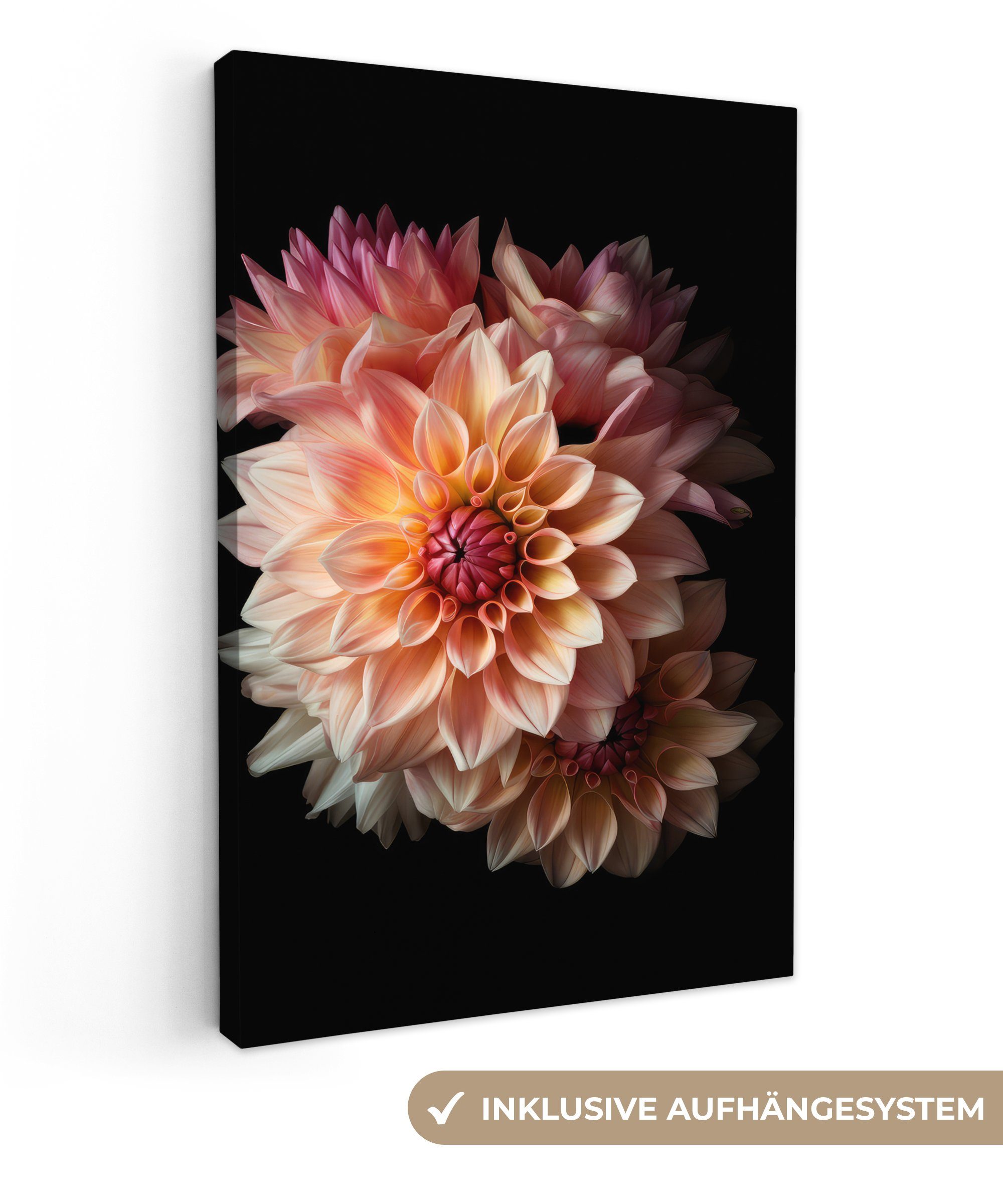 OneMillionCanvasses® Leinwandbild Dahlie - Blumen - Rosa - Schwarz - Botanisch, (1 St), Leinwandbild fertig bespannt inkl. Zackenaufhänger, Gemälde, 20x30 cm