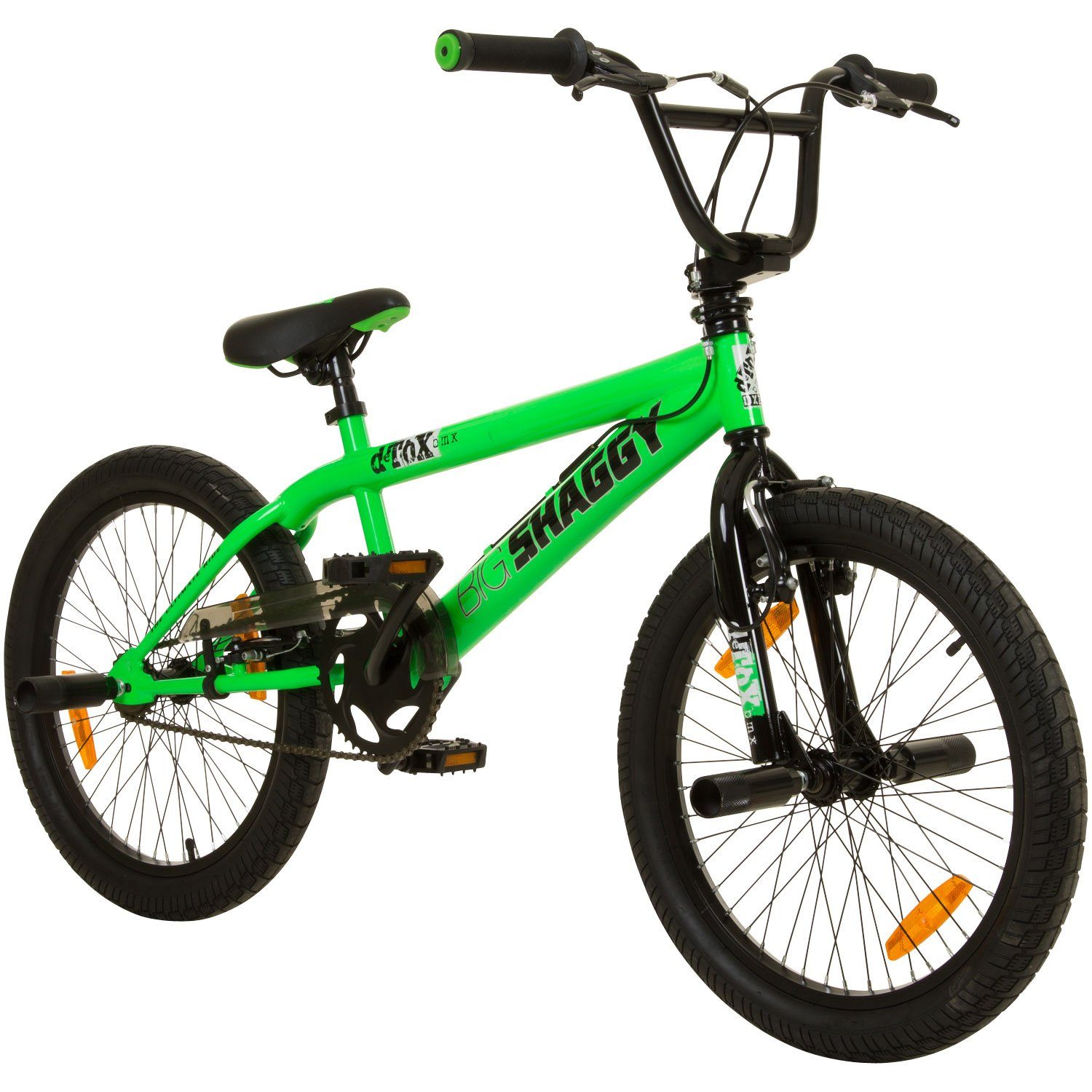 deTOX BMX-Rad Big Shaggy, 1 Gang, ohne Schaltung, BMX 20 Zoll Fahrrad ab 145 cm mit 4 Pegs und 360° Rotor unisex Jugend grün / schwarz