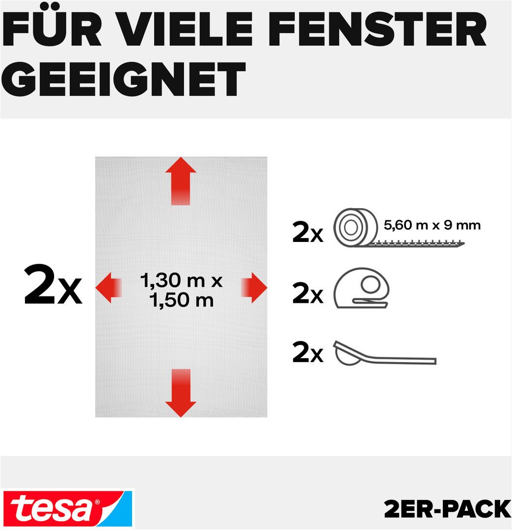 tesa Fliegengitter-Gewebe Klett Fliegengitter Premium für Fenster, Insektenschutz mit Klettband, (Packung, 2-St., Fliegennetz, Klettband, Andrück und Schneidehi – Bild 4 von 5