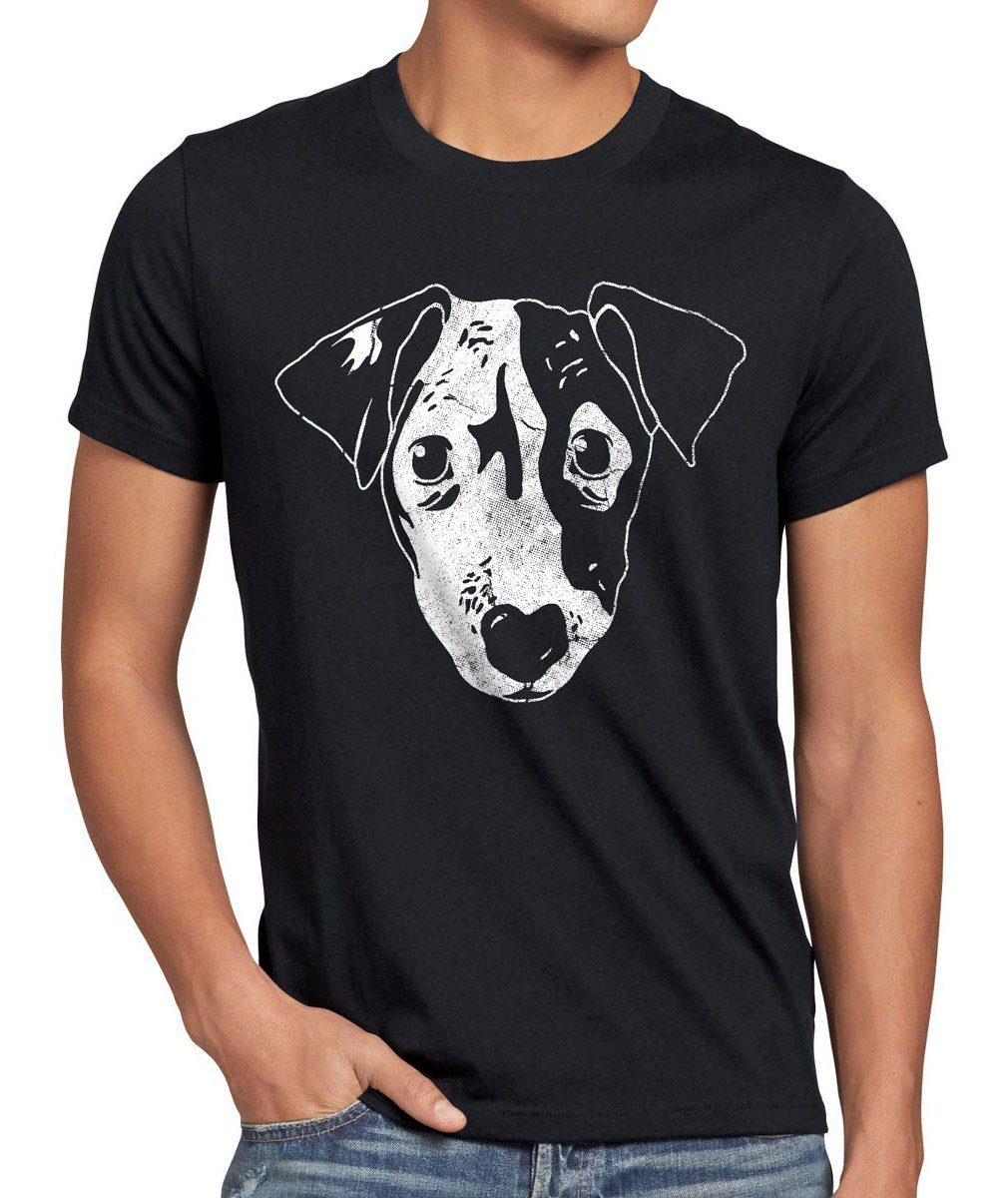style3 Print-Shirt Herren T-Shirt Dog Hund Haustier Tier jack russel terrier Hundegesicht kopf top schwarz