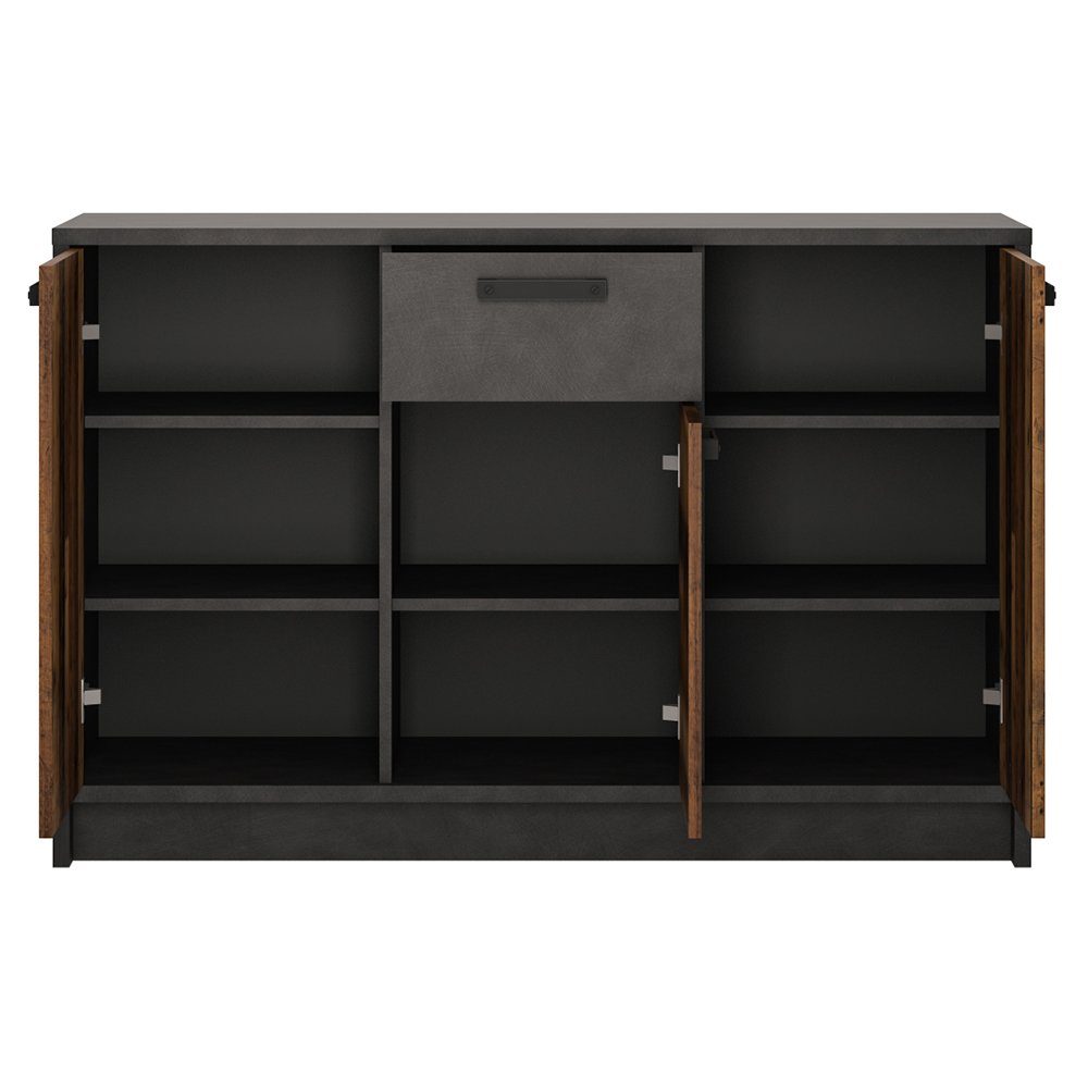Lomadox Sideboard NELSON-129, in grau mit Holz Nb., Jugendzimmer Kommode, B/H/T ca. 128/84/42 cm
