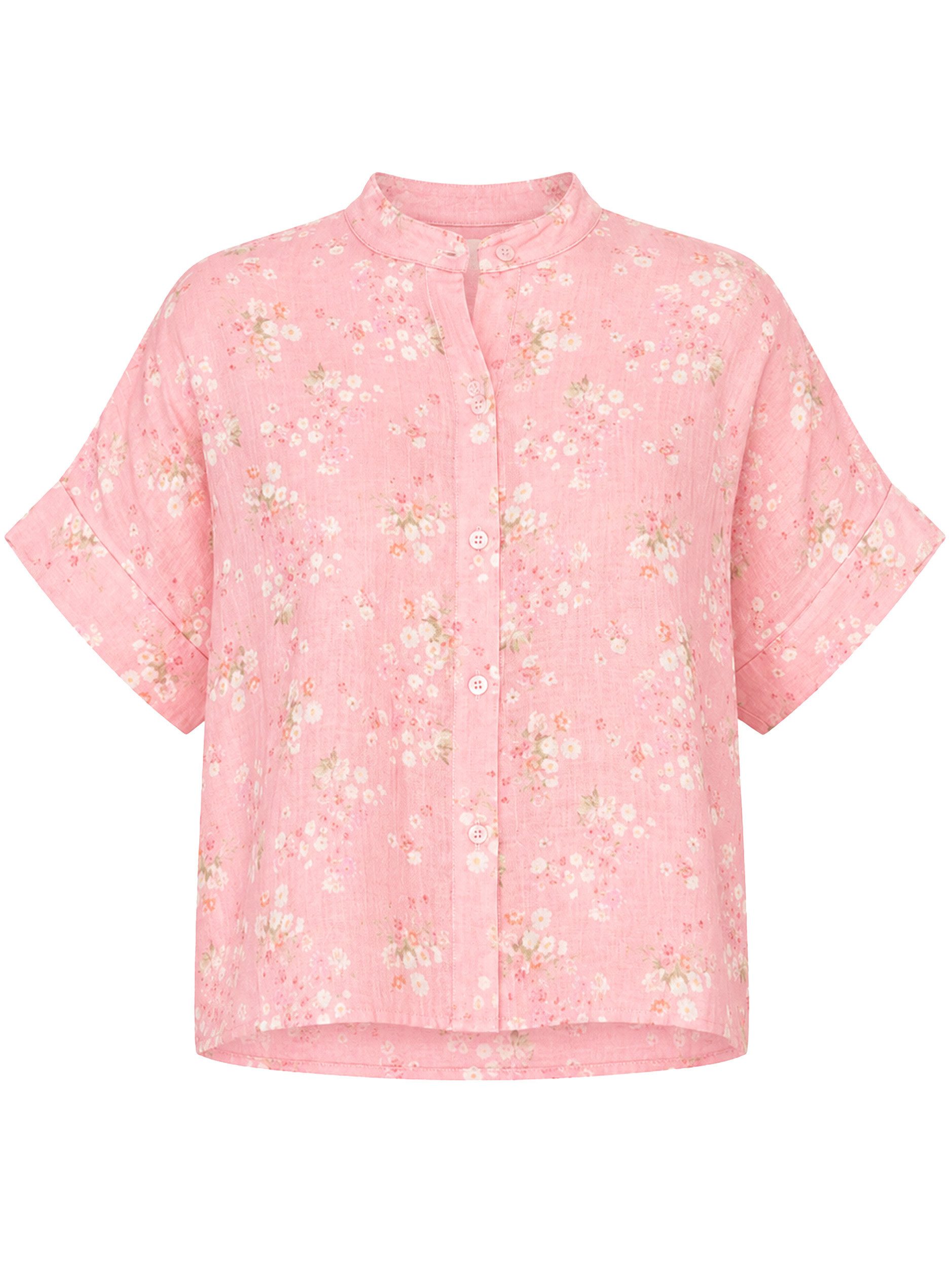 SASSYCLASSY Langarmbluse Musselin Bluse mit Blumenprint für Damen Weiche Bluse mit kurzen Ärmeln in lockerem Schnitt Rosa