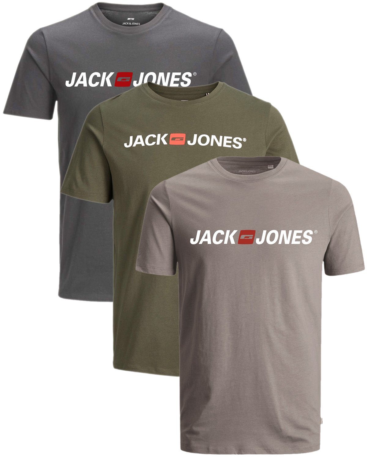 Jack & Jones T-Shirt (Spar-Set, 3er-Pack) mit Printdruck, aus Baumwolle Slim Mix 26