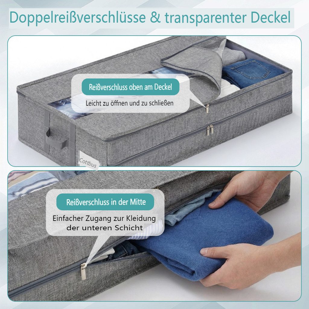 Insma Unterbettkommode 52L Unterbett Aufbewahrungsbox mit Deckel (2 St., Aufbewahrungstasche faltbare Organizer 76 x 40 x 17 cm), mit Doppelreißverschlüssen, ve – Bild 3 von 5