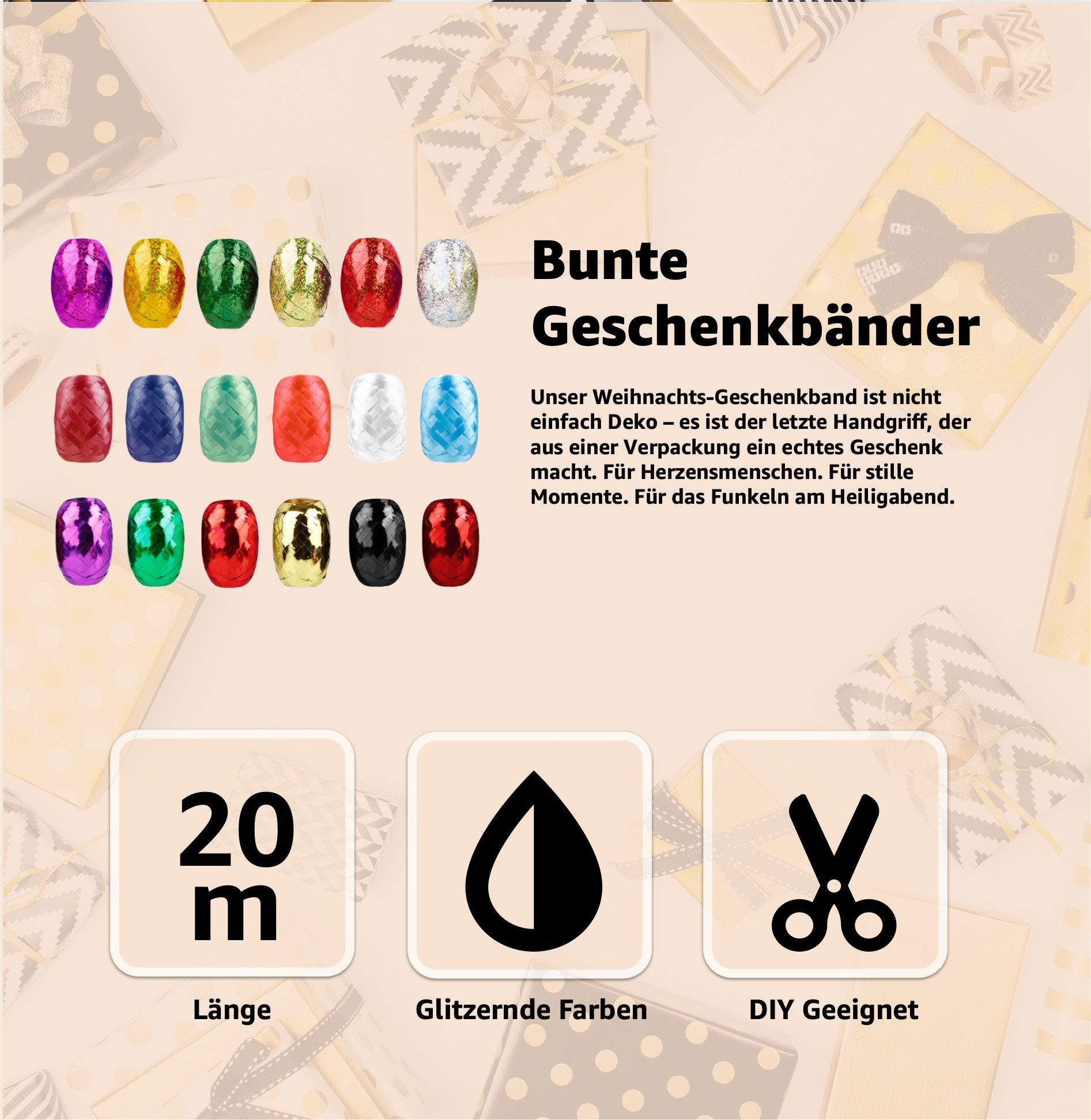 happymas Geschenkband 18er Ringelband Set mit bunten Farben je 20 Meter - Geschenkband