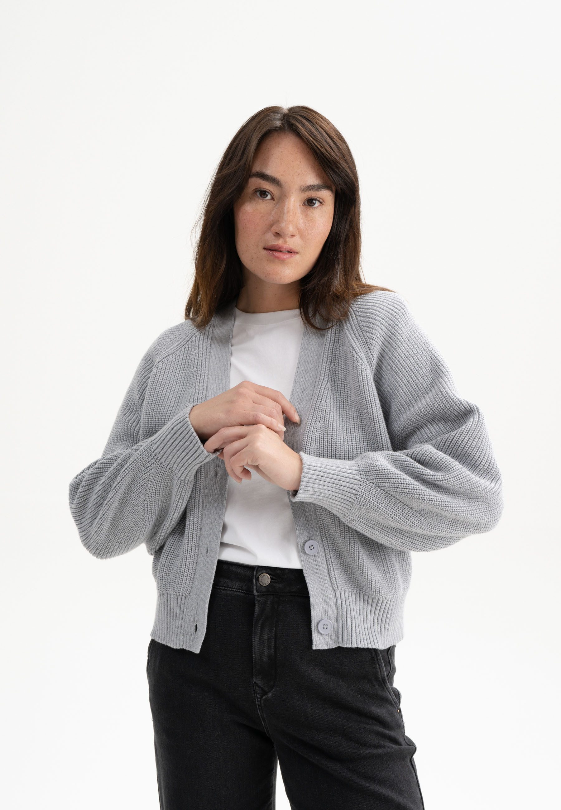 MELA Cardigan Rippstrick Cardigan Style BHUMA Gerippte Bündchen und gerippt günstig online kaufen